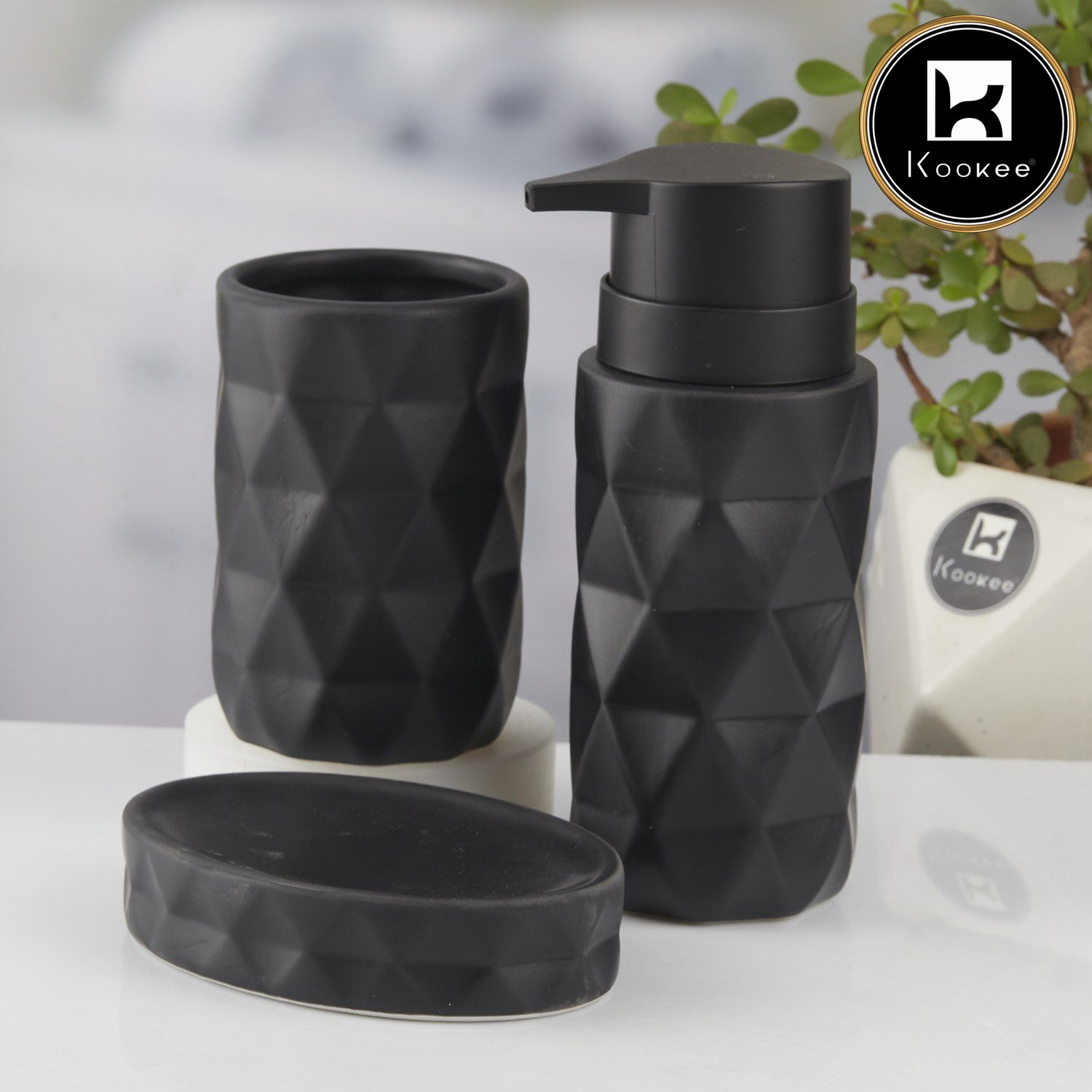 Ceramic Bathroom Set of 3 with Soap Dispenser (V-CBS-118-4)