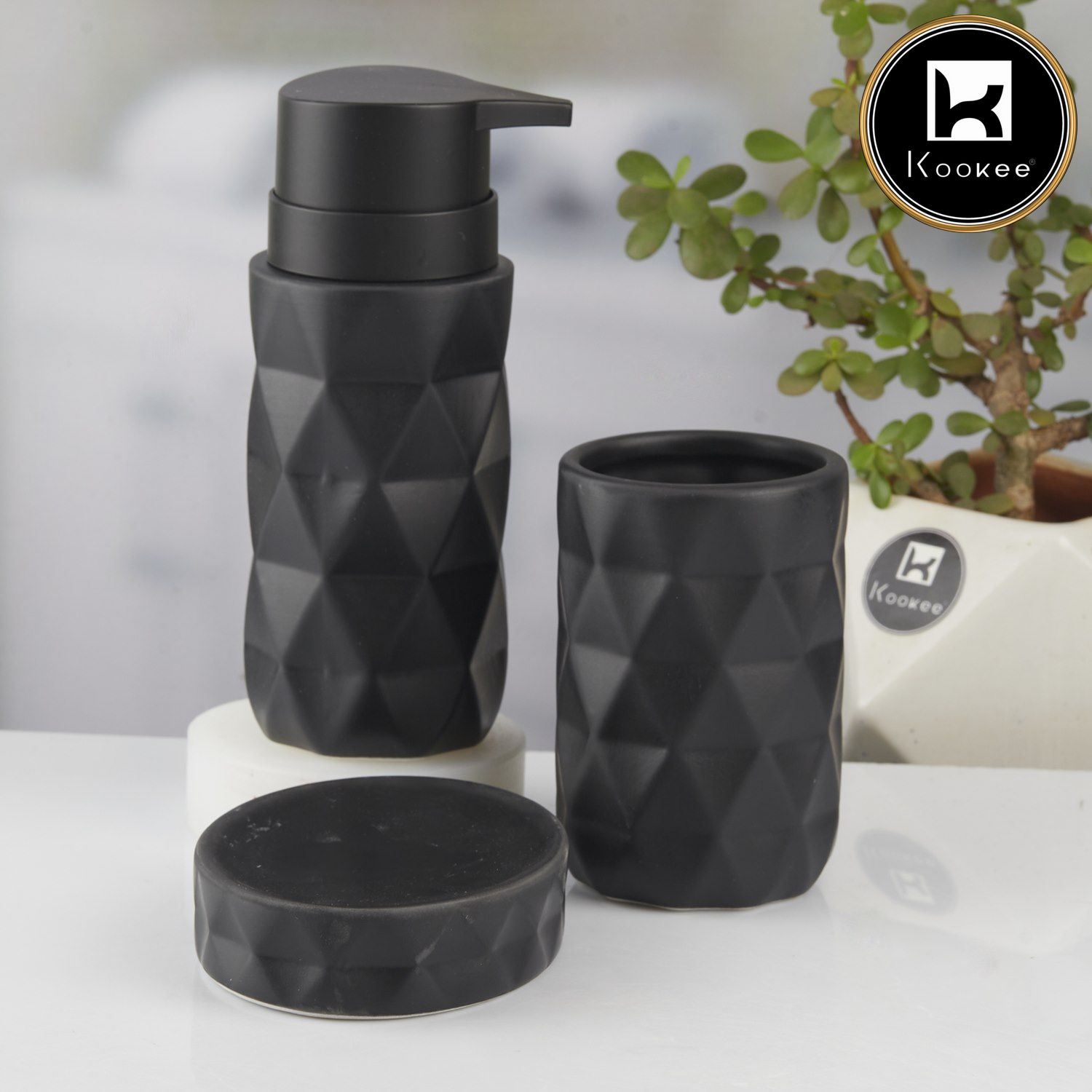 Ceramic Bathroom Set of 3 with Soap Dispenser (V-CBS-118-4)