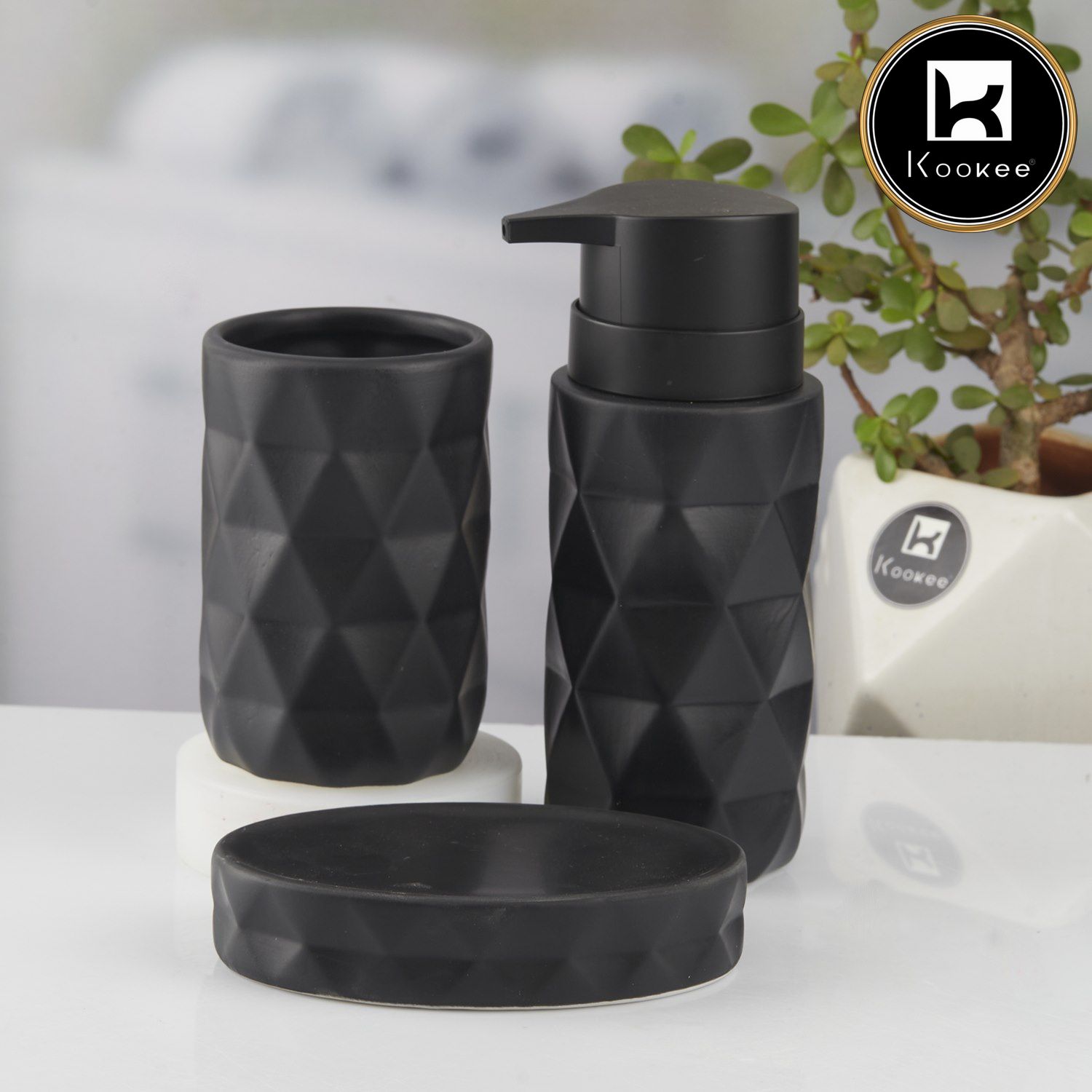 Ceramic Bathroom Set of 3 with Soap Dispenser (V-CBS-118-4)