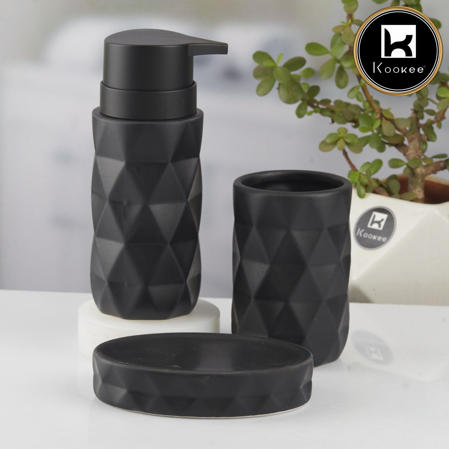 Kookee Ceramic Bathroom Sets, Black, ART10726