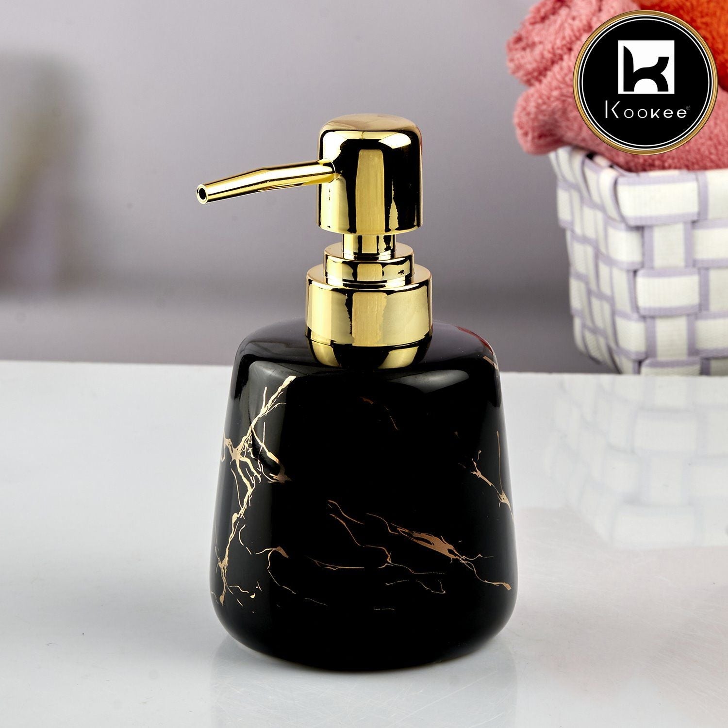 Ceramic Soap Dispenser for handwash for Bathroom, Black, (Set of 1) (10728)