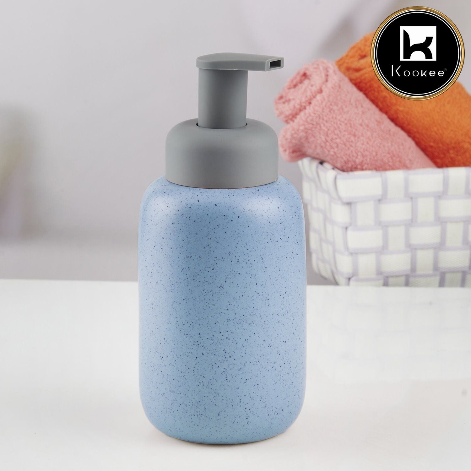 Kookee Ceramic Soap Dispenser with Stylish Refillable Pump Bottle for Bathroom Handwash & Kitchen Wash Basin, Perfect for Hand Soap, Lotion, and more, Blue,