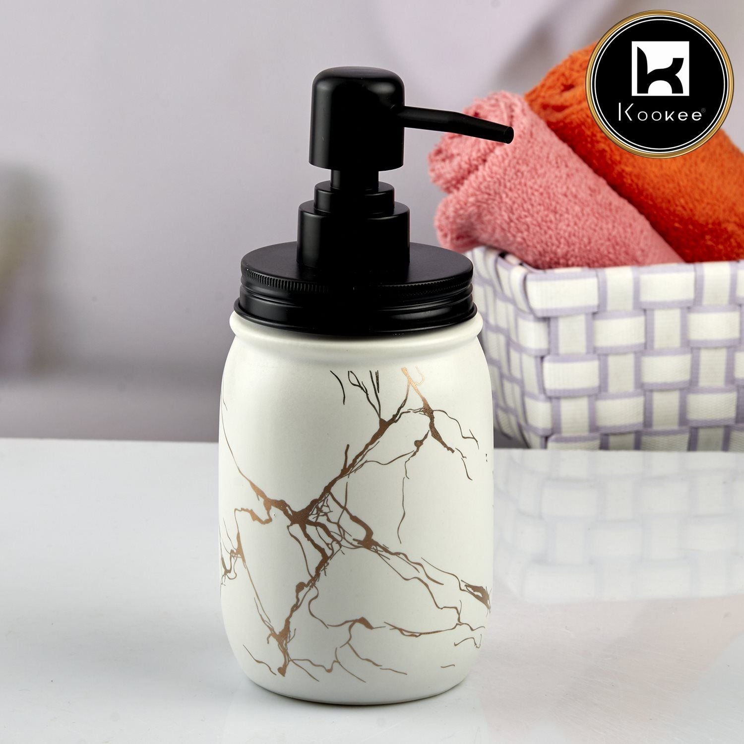 Ceramic Soap Dispenser for handwash for Bathroom, Black/White (Set of 2) (10560)