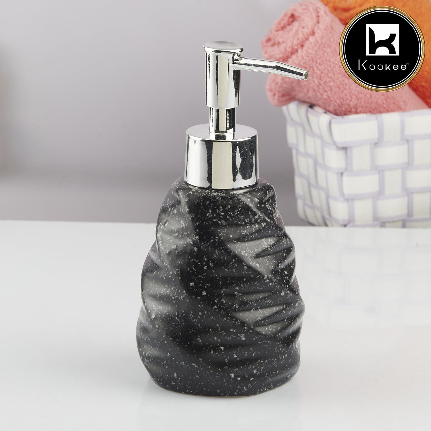 Kookee Ceramic Soap Dispenser with Stylish Refillable Pump Bottle for Bathroom Handwash & Kitchen Wash Basin, Perfect for Hand Soap, Lotion, and more, Black,