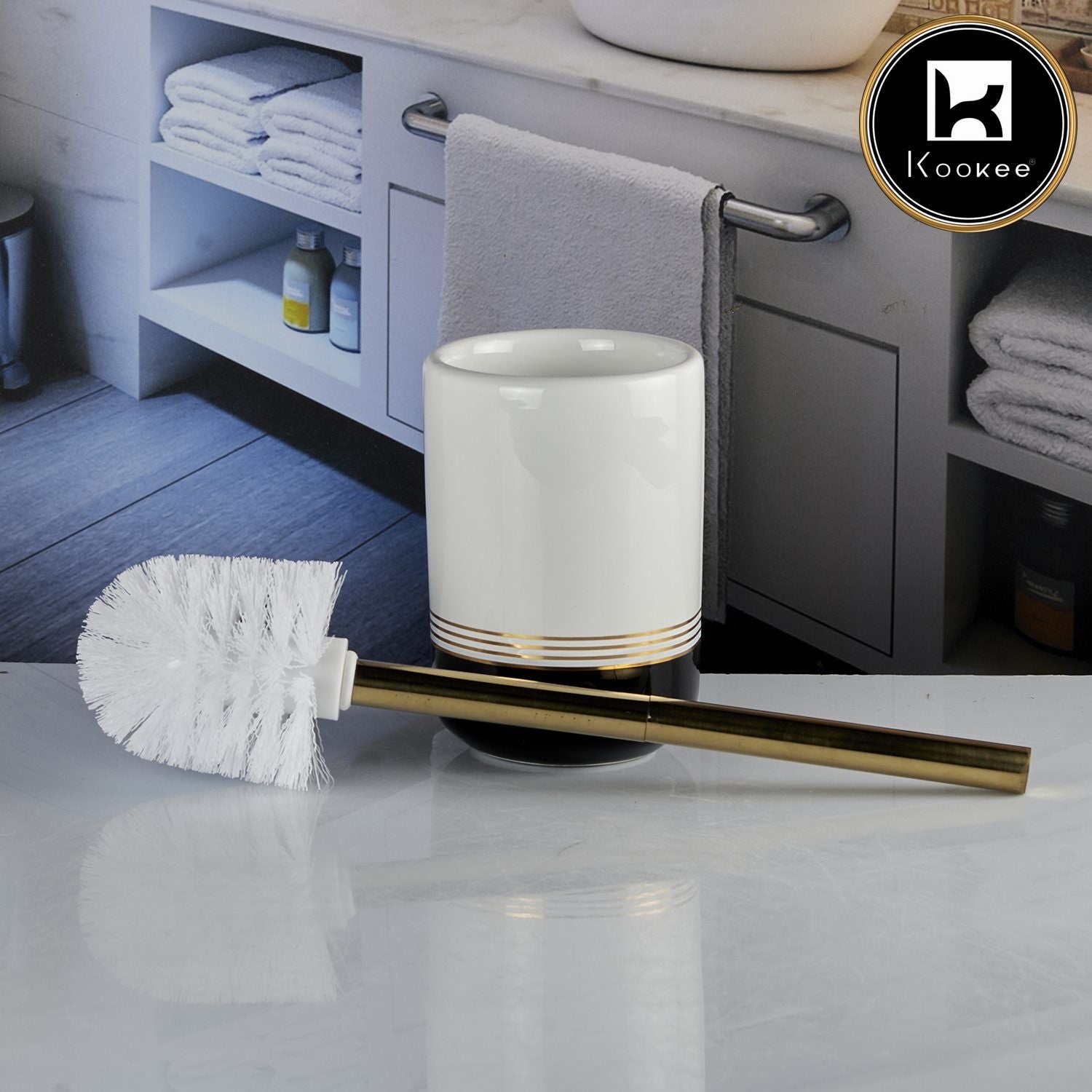 Kookee Ceramic Toilet Brush Holders, White, ART10739