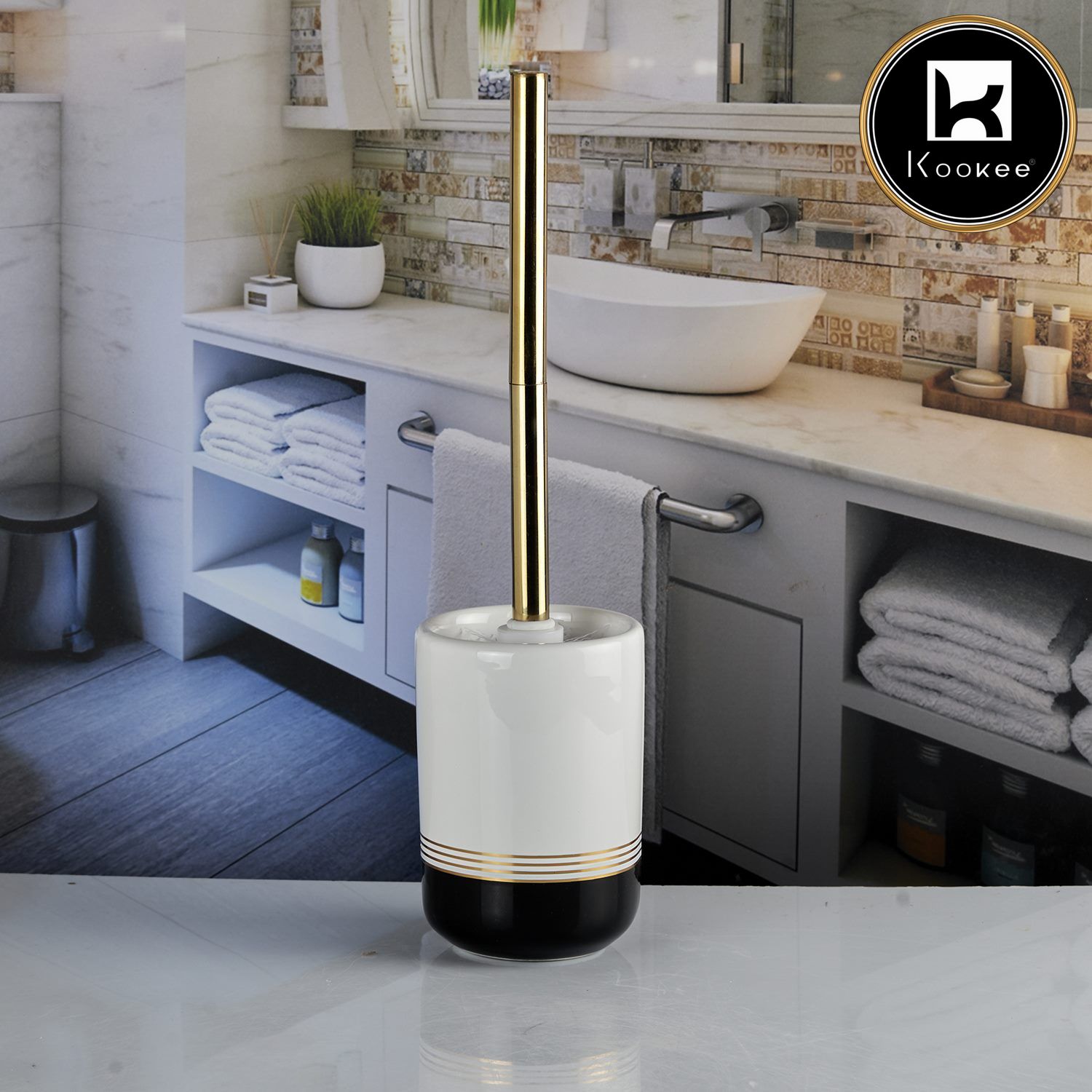 Kookee Ceramic Toilet Brush Holders, White, ART10739