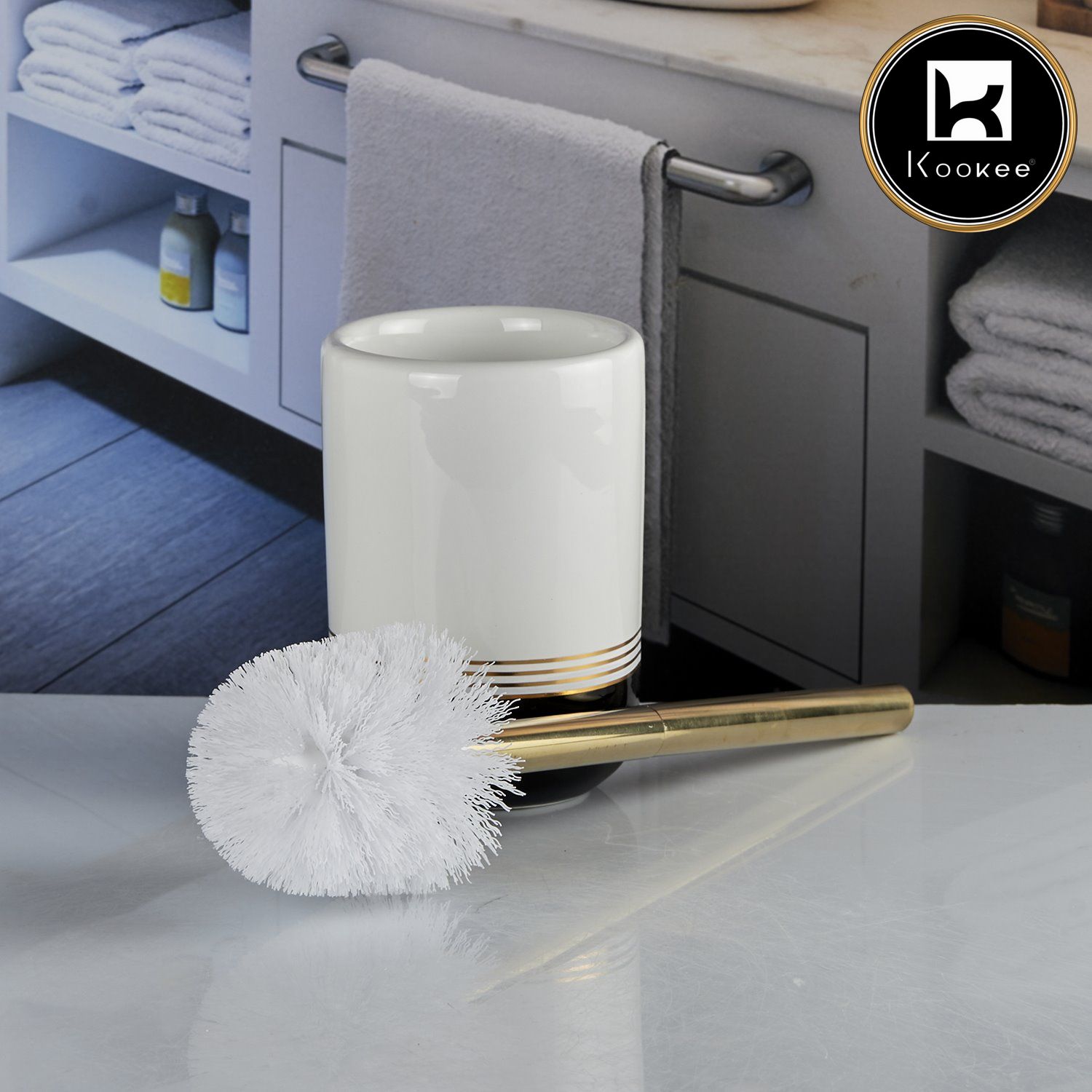 Kookee Ceramic Toilet Brush Holders, White, ART10739
