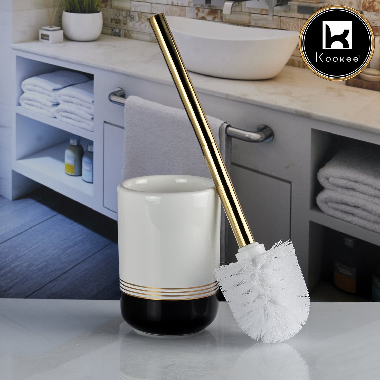 Kookee Ceramic Toilet Brush Holders, White, ART10739