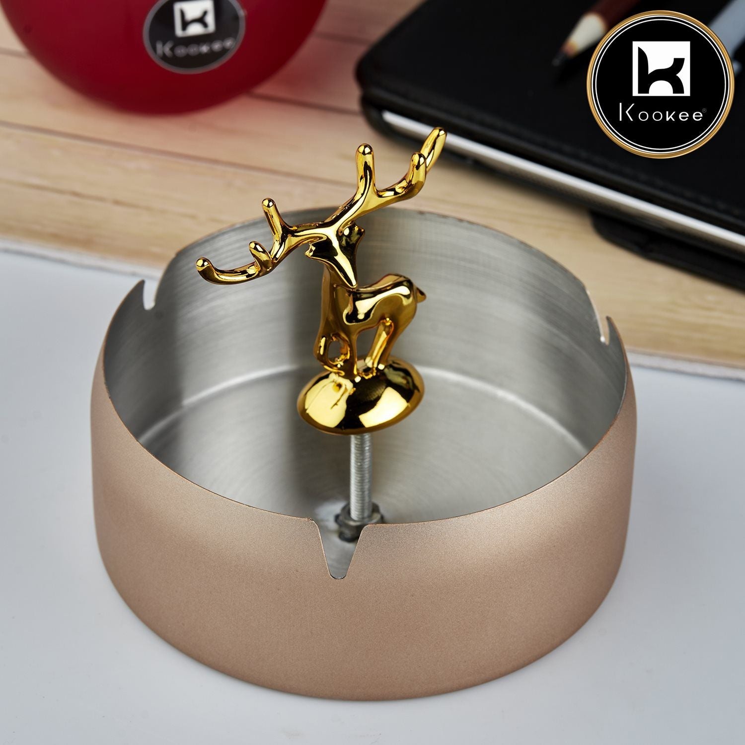 Stainless Steel Home Ash Tray Set for Cigarettes, X-Large, Biege (10754)