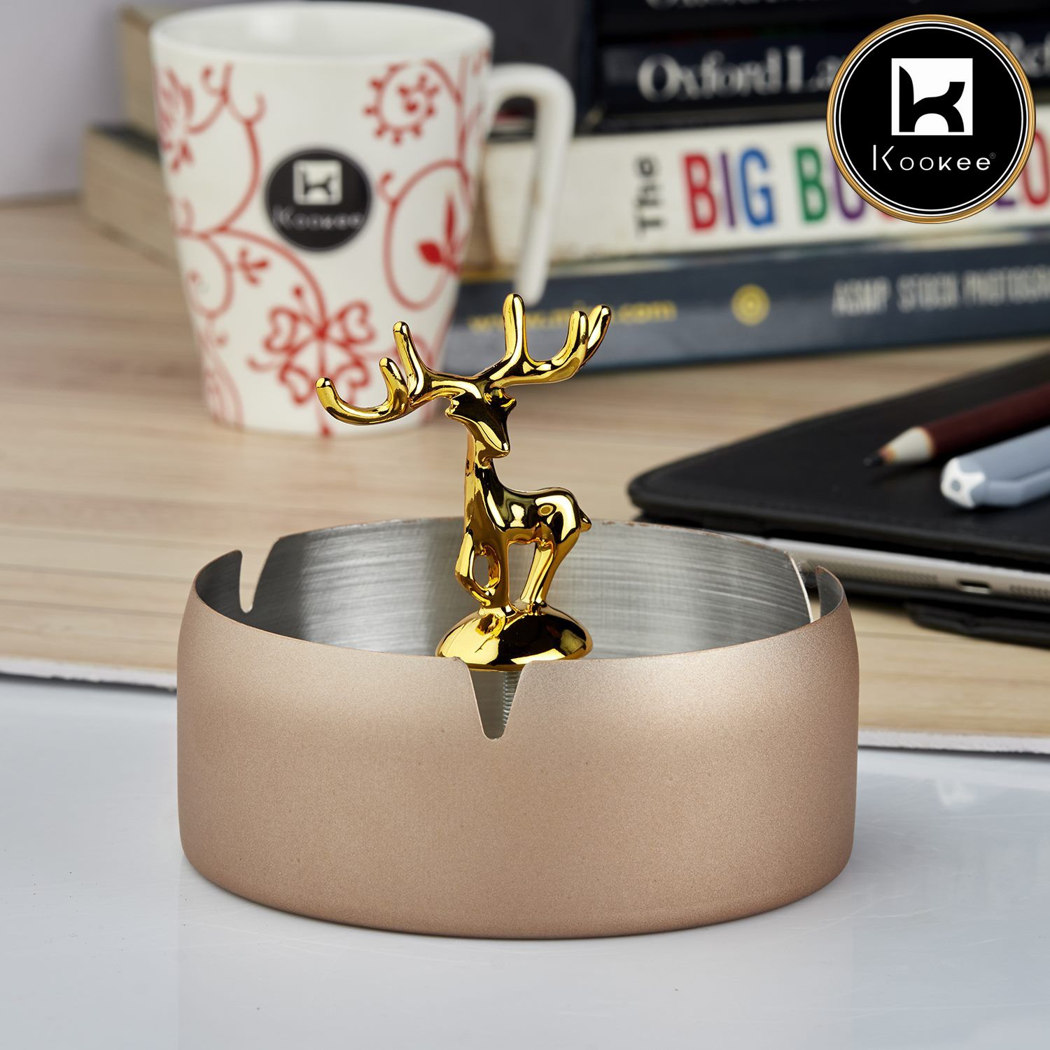 Stainless Steel Home Ash Tray Set for Cigarettes, X-Large, Biege (10754)