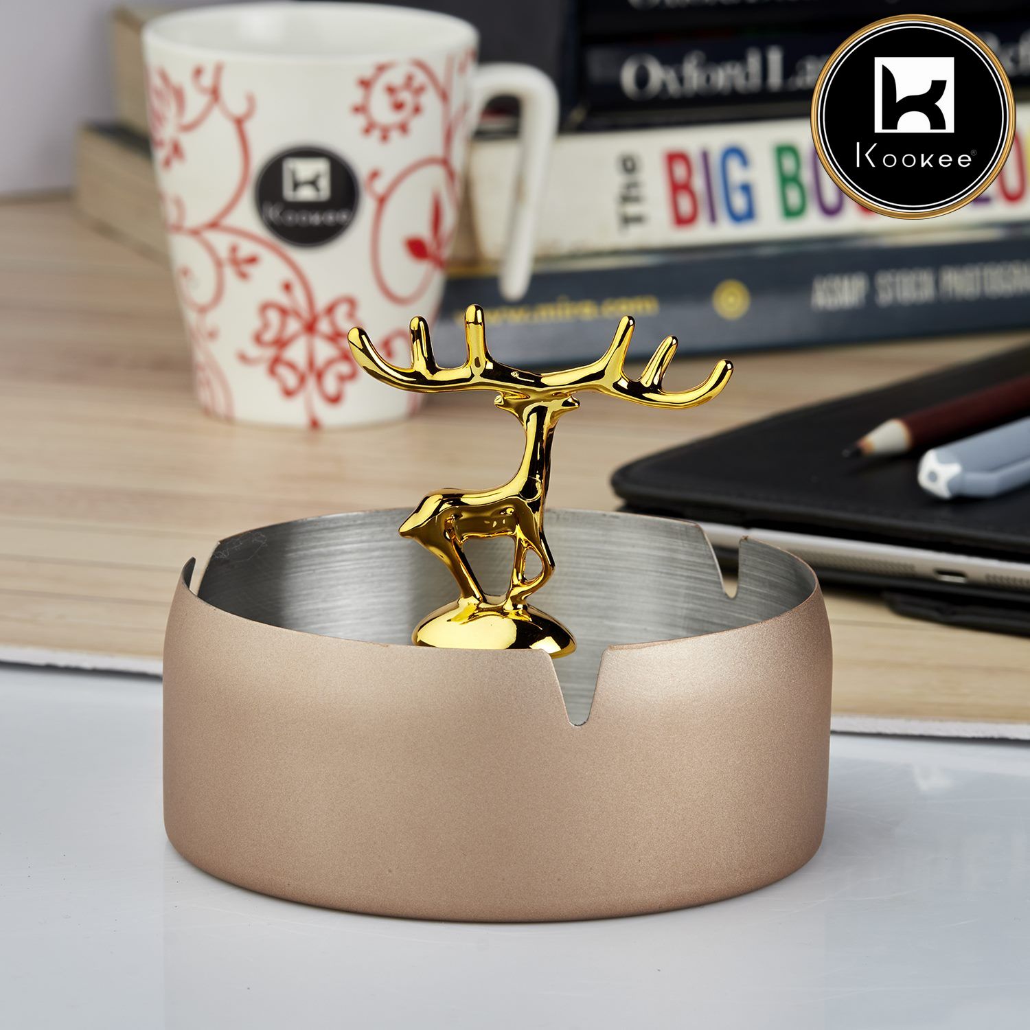 Stainless Steel Home Ash Tray Set for Cigarettes, X-Large, Biege (10754)