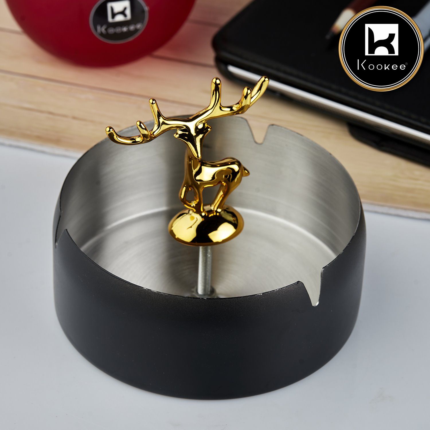 Stainless Steel Home Ash Tray Set for Cigarettes, X-Large, Black (10755)