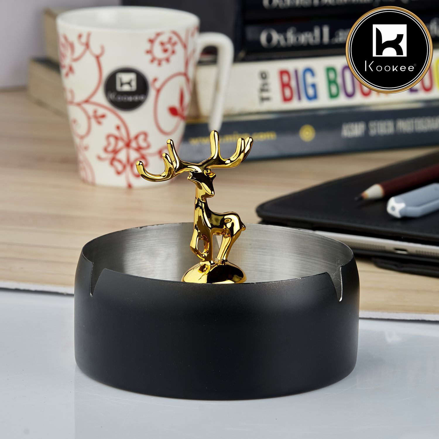 Stainless Steel Home Ash Tray Set for Cigarettes, X-Large, Black (10755)