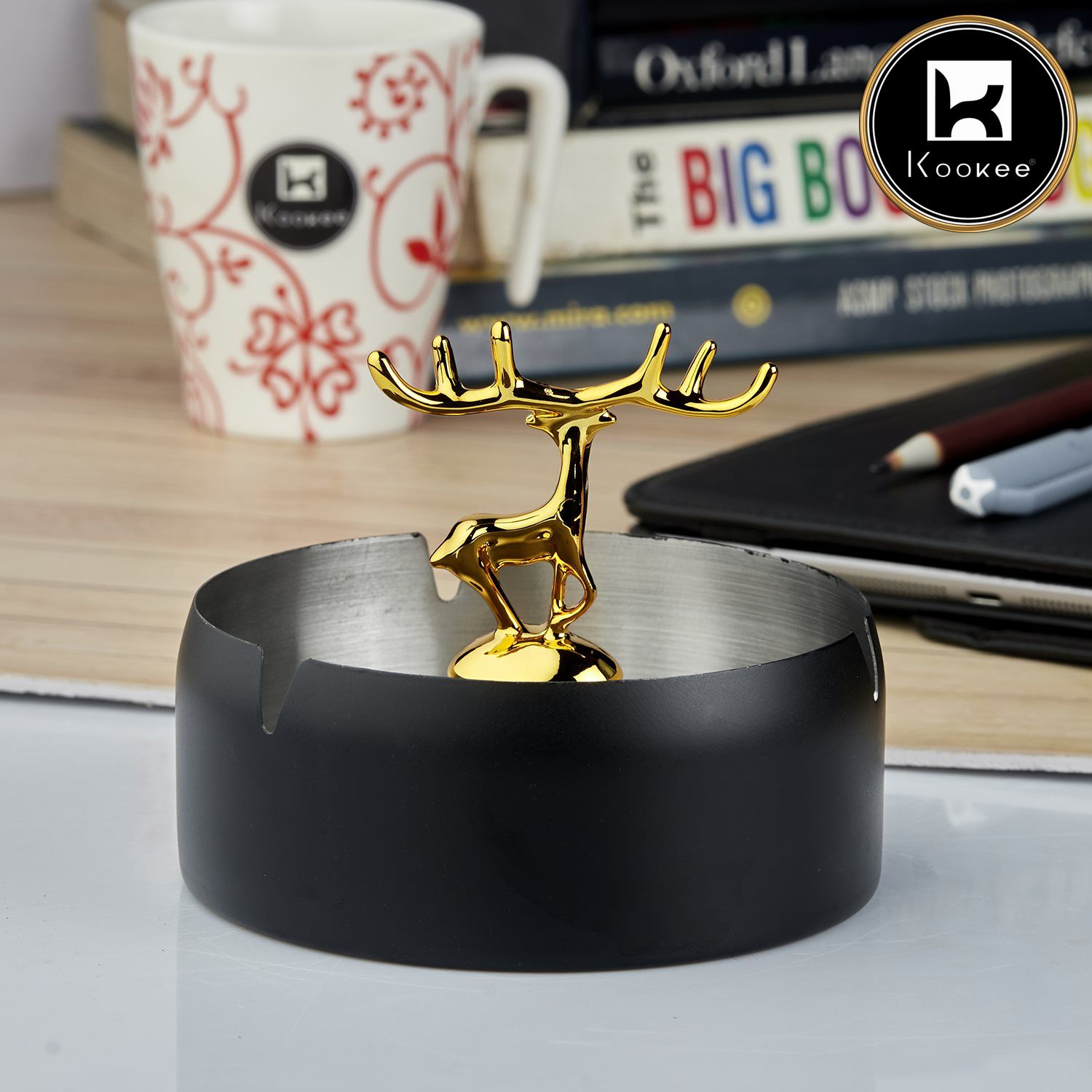 Stainless Steel Home Ash Tray Set for Cigarettes, X-Large, Black (10755)