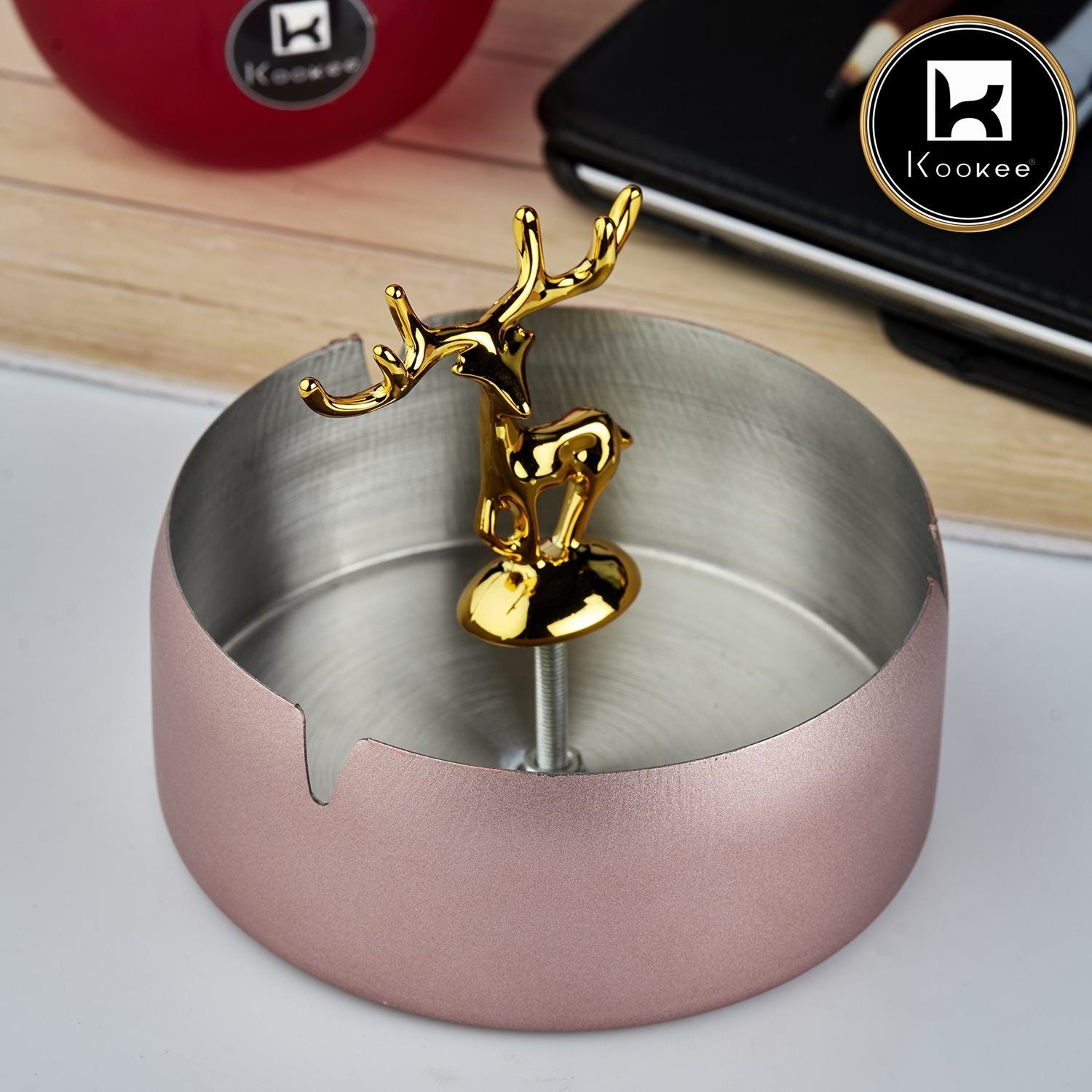 Stainless Steel Home Ash Tray Set for Cigarettes, X-Large, Pink (10756)