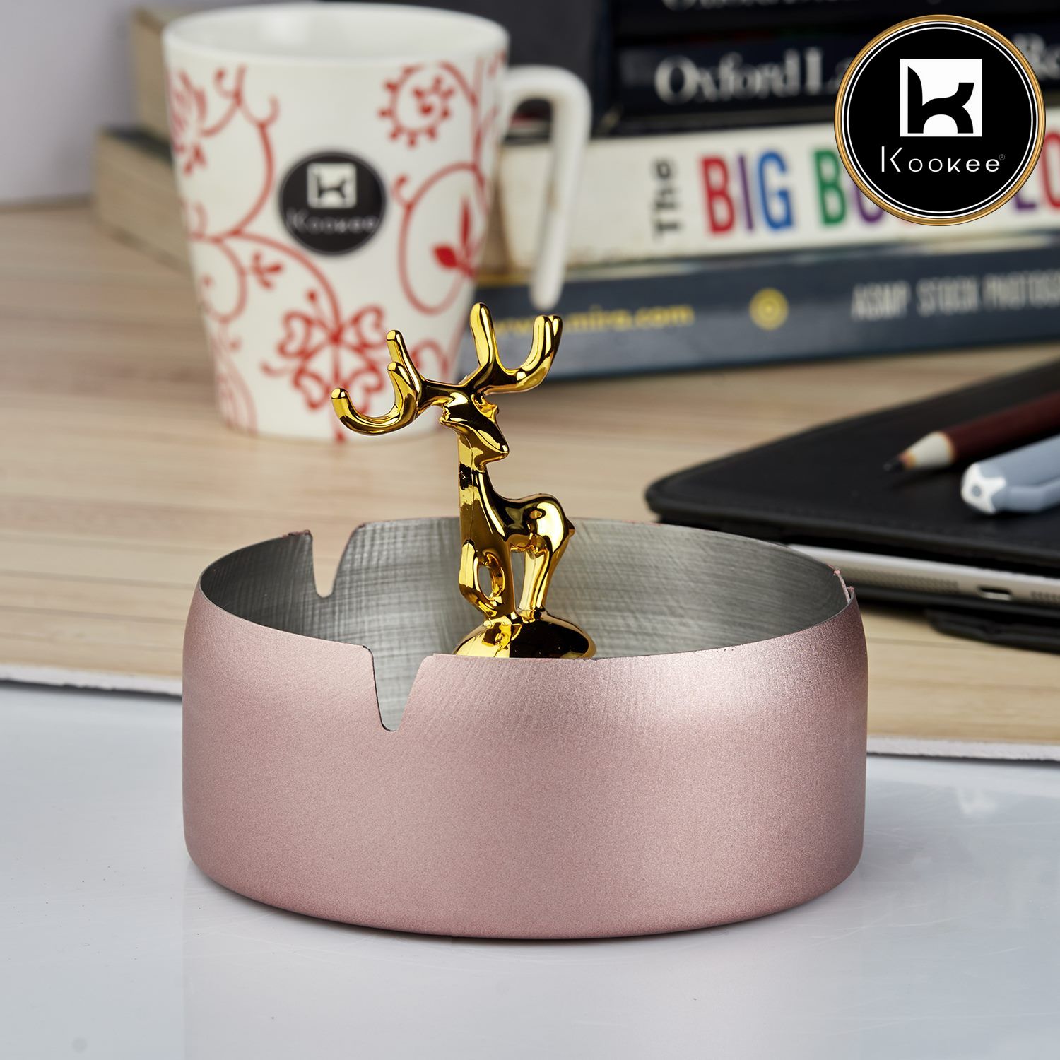 Stainless Steel Home Ash Tray Set for Cigarettes, X-Large, Pink (10756)