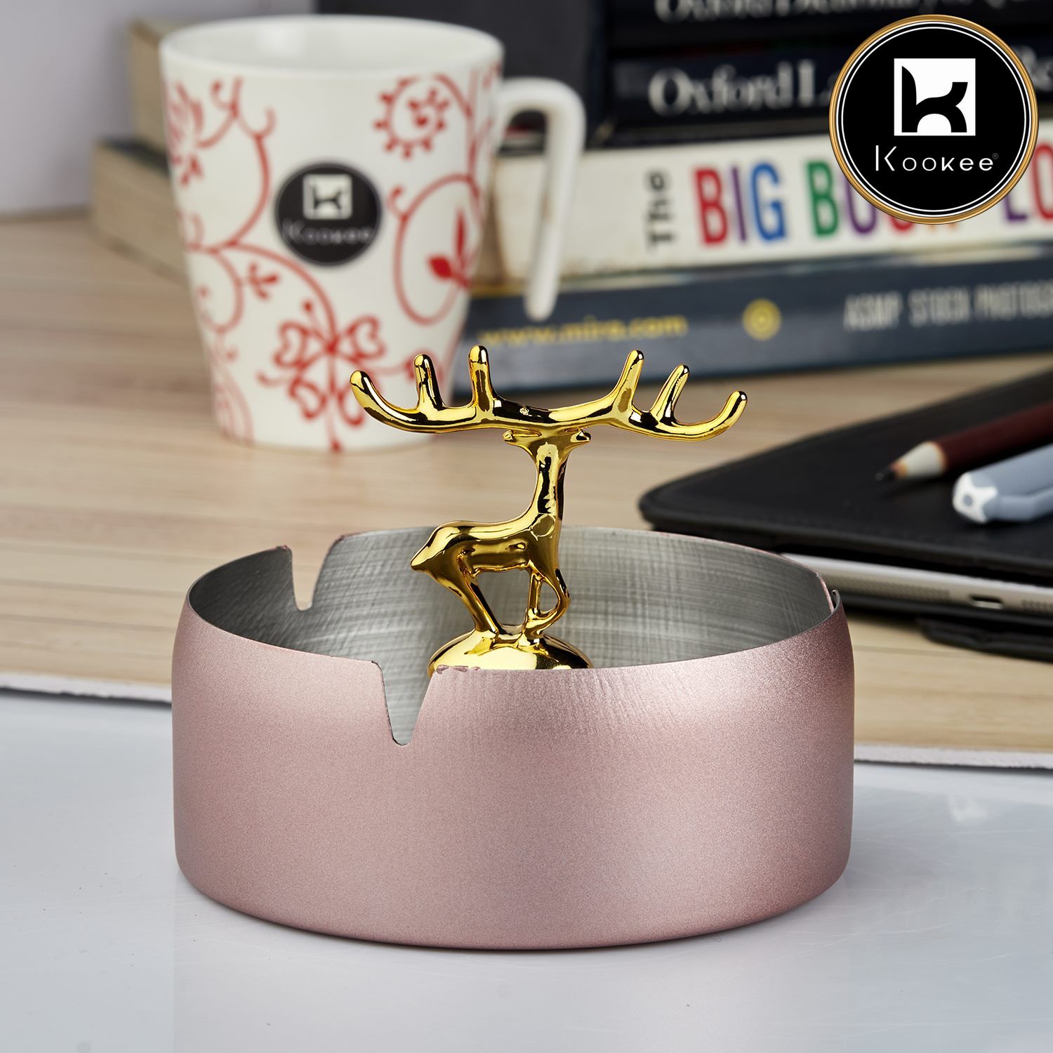 Stainless Steel Home Ash Tray Set for Cigarettes, X-Large, Pink (10756)