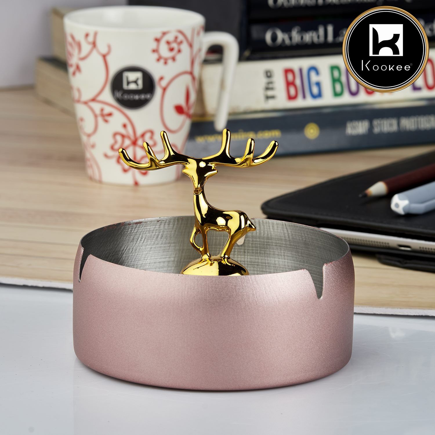 Kookee Ashtray,Moose Ashtray, Stainless Steel Home Ash Tray Set for Cigarettes, Cool Ashtray for Outside and Indoor Use, X-Large – Pink