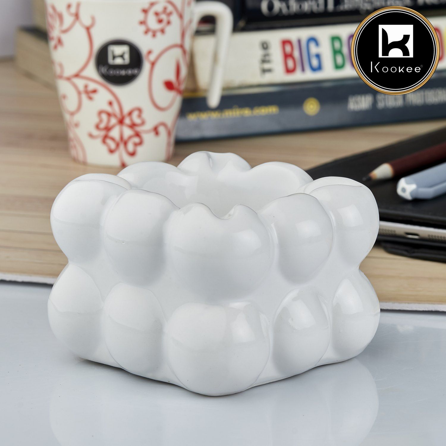 Kookee Ceramic Ashtrays, White, ART10760