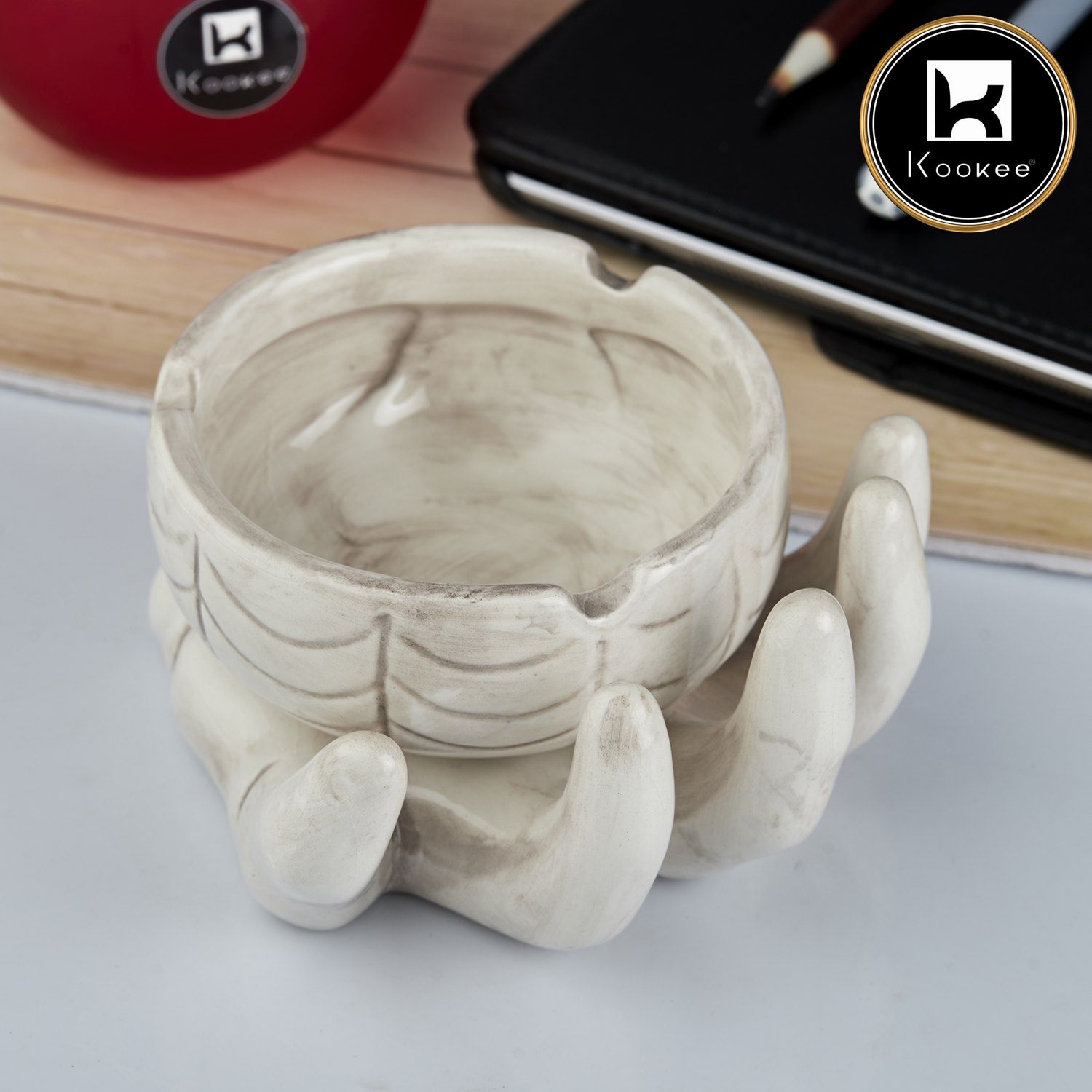 Kookee Ceramic Ashtrays, White, ART10762