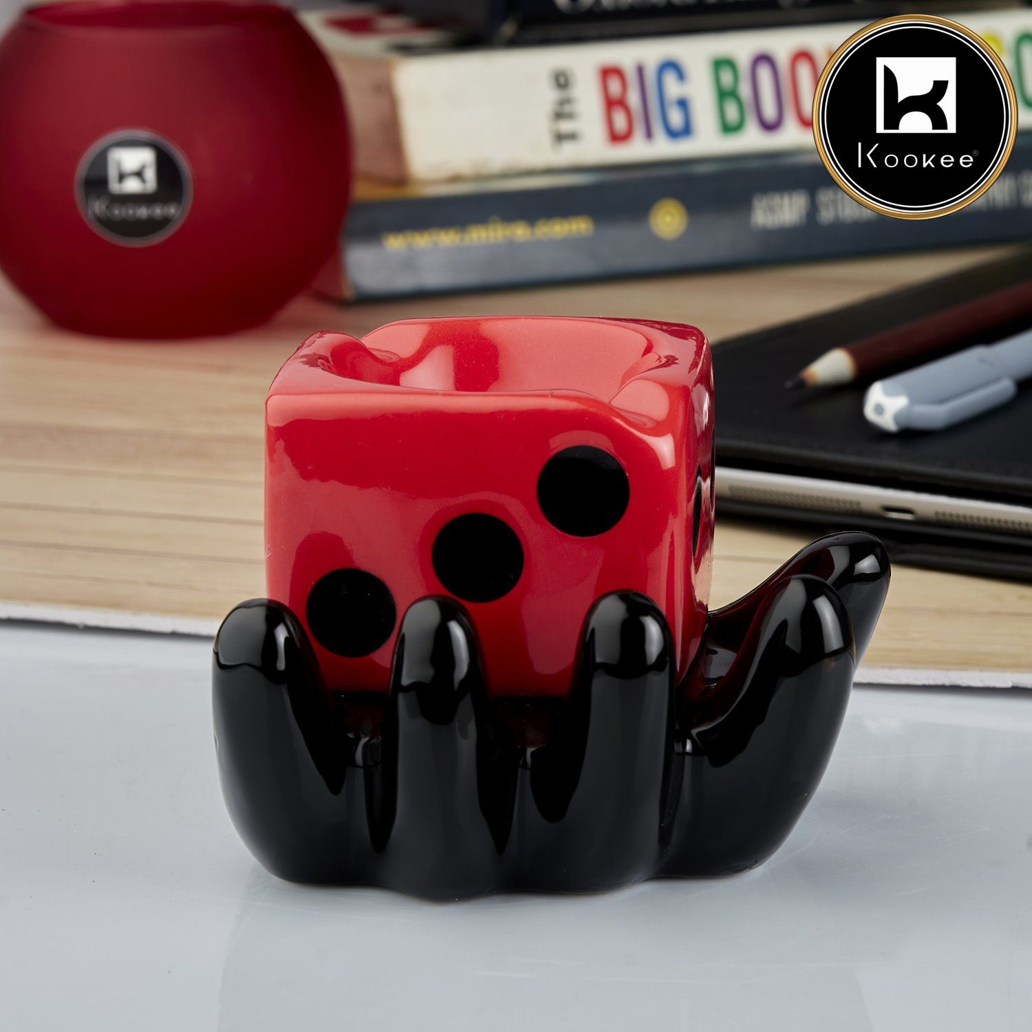 Kookee Groovy Ceramic Ashtray - Unique and Colorful Smoking Accessory with Retro Vibes - Funky Decor for Smokers and Collectors, Red/Black