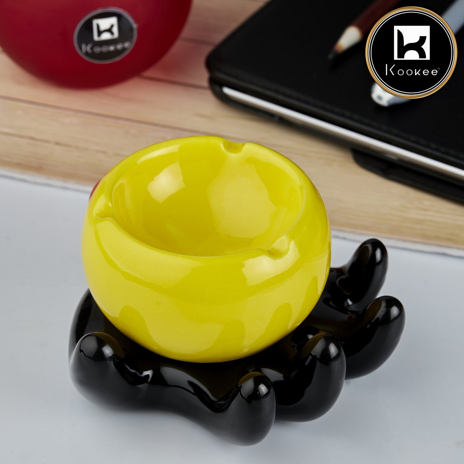 Kookee Ceramic Ashtrays, Yellow, ART10771