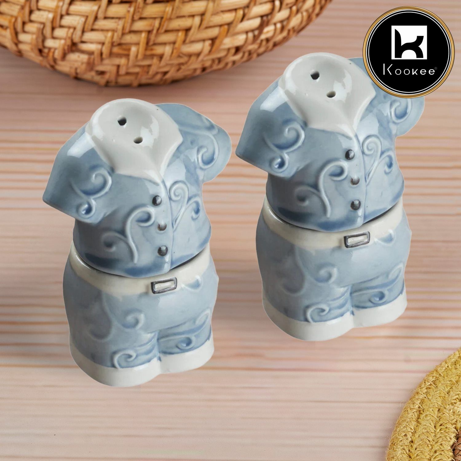 Kookee Ceramic Salt Pepper Container Set with tray (Pack of 2) (10803)