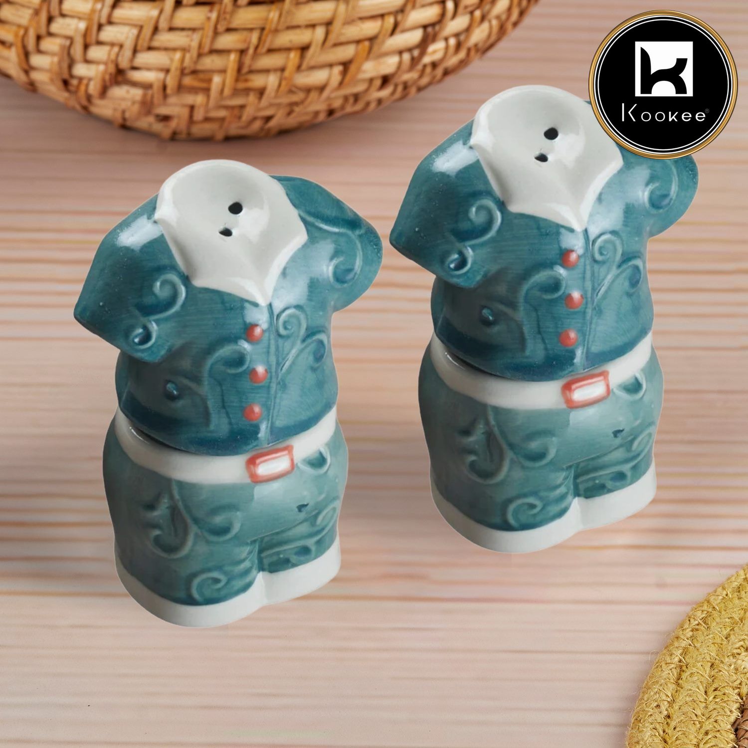 Kookee Ceramic Salt Pepper Container Set with tray (Pack of 2) (10802)