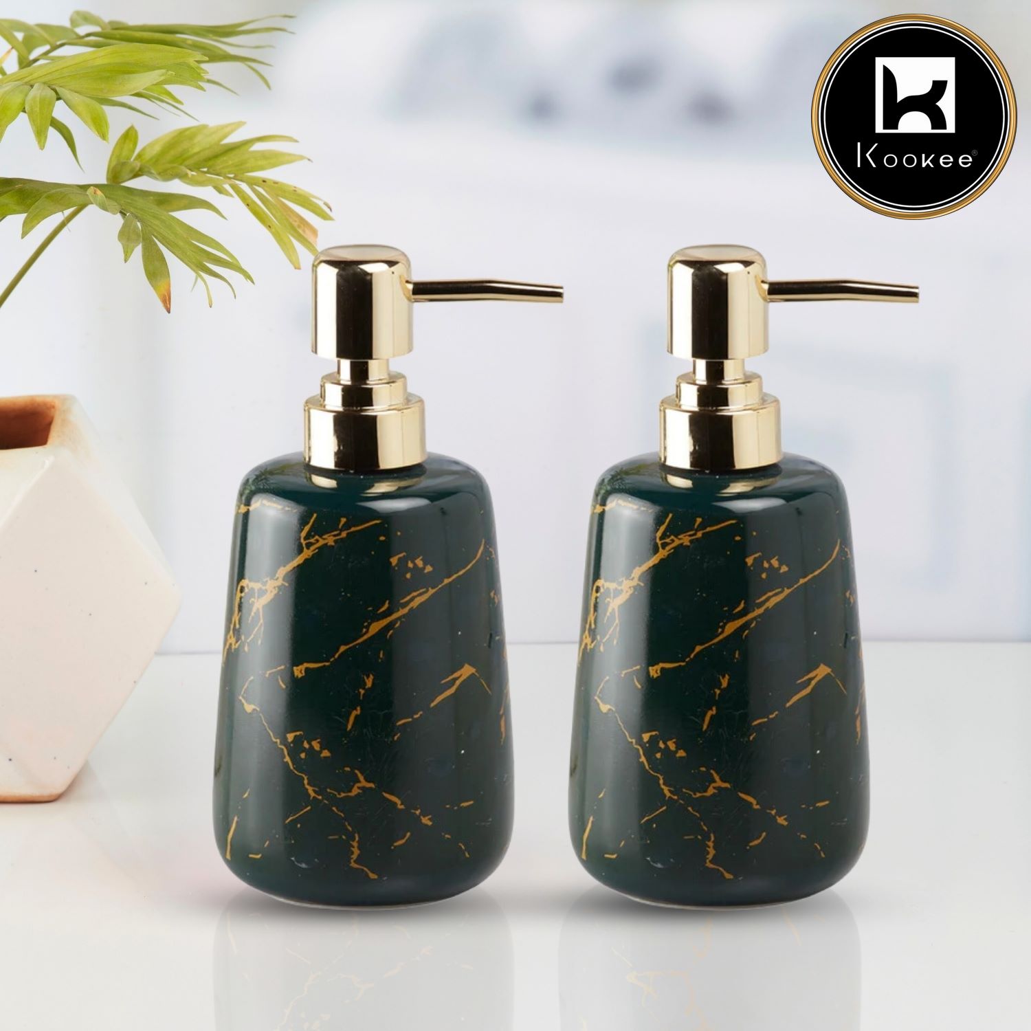 Ceramic Soap Dispenser for handwash for Bathroom, Grey/Gold (Set of 2) (10824)
