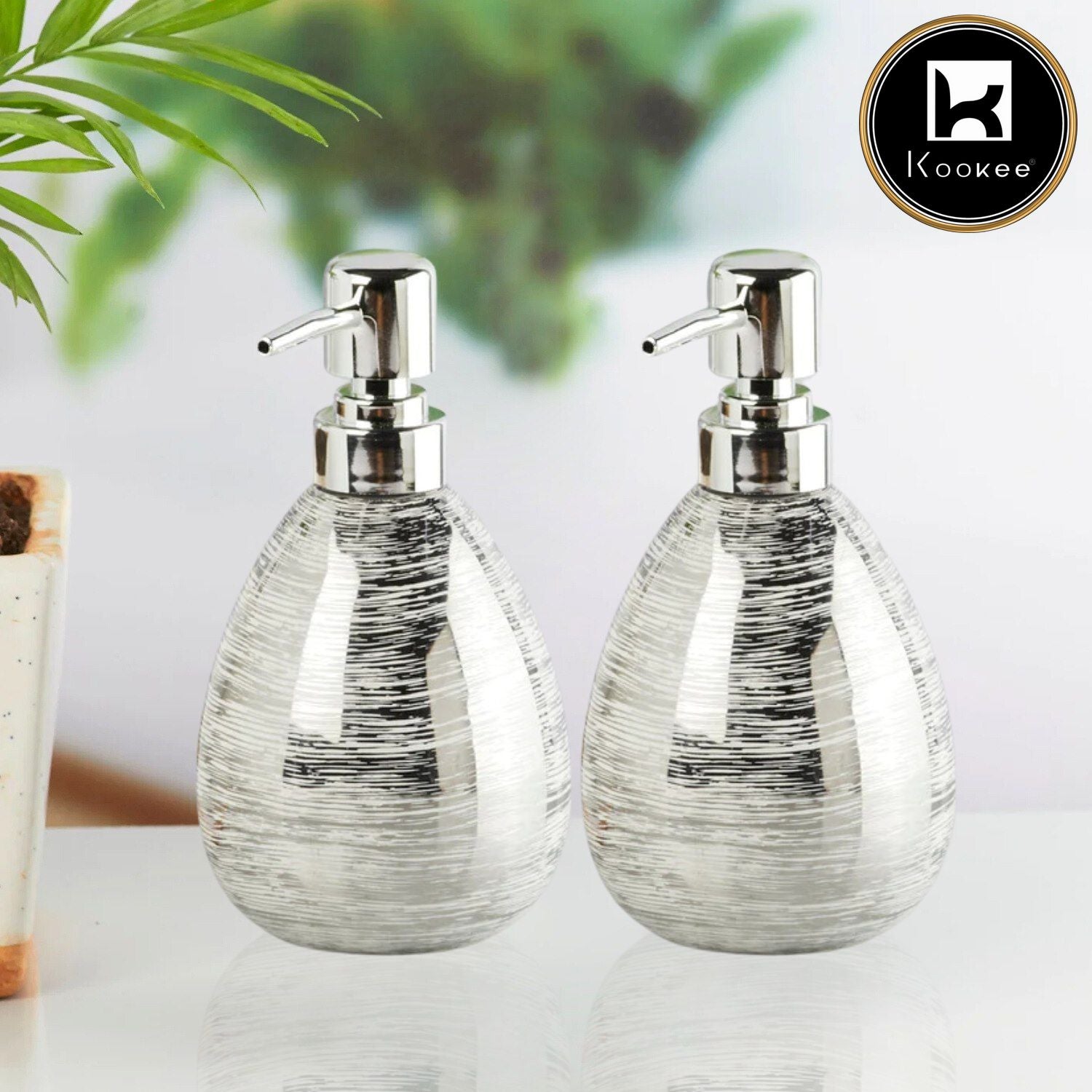 Ceramic Soap Dispenser for handwash for Bathroom, Silver (Set of 2) (10869)
