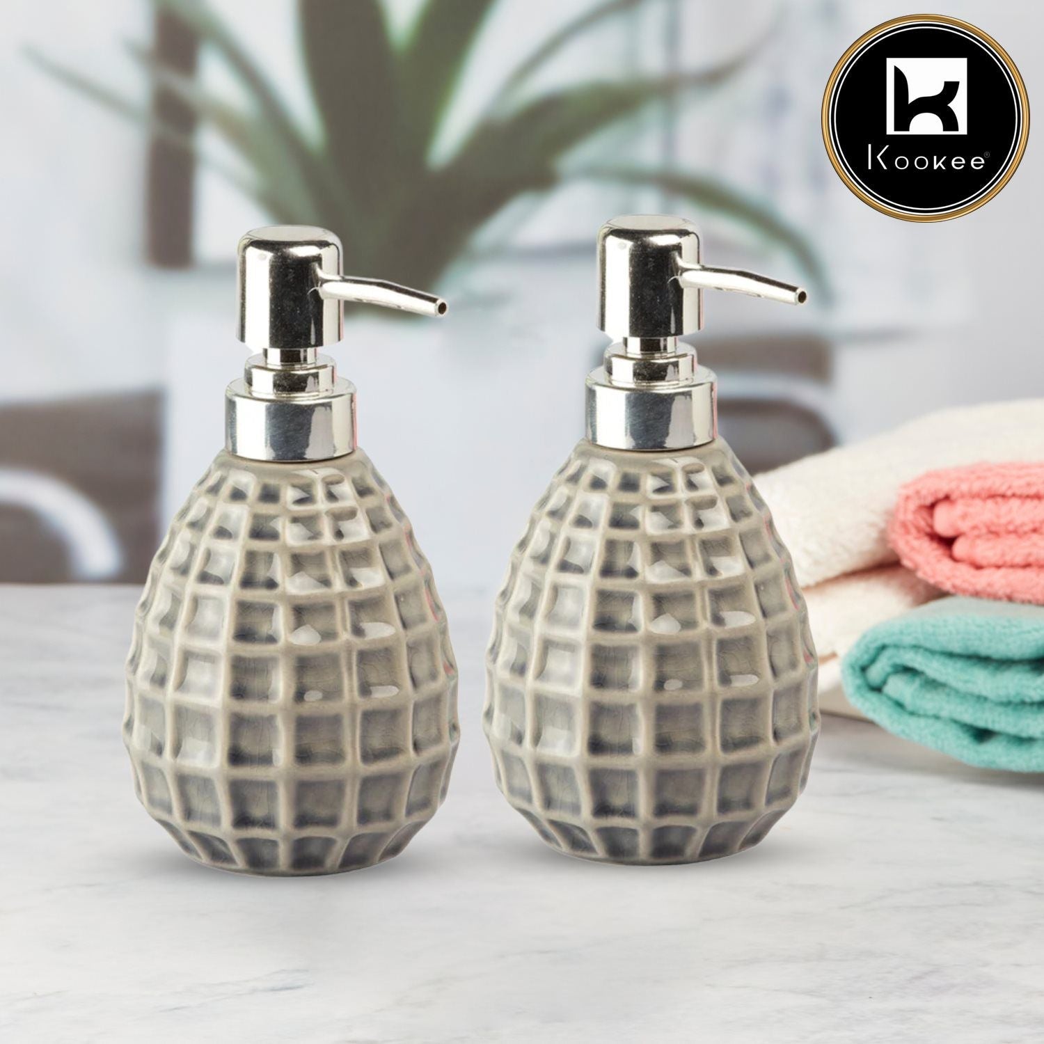 Ceramic Soap Dispenser for handwash for Bathroom, Orange (Set of 2) (10877)