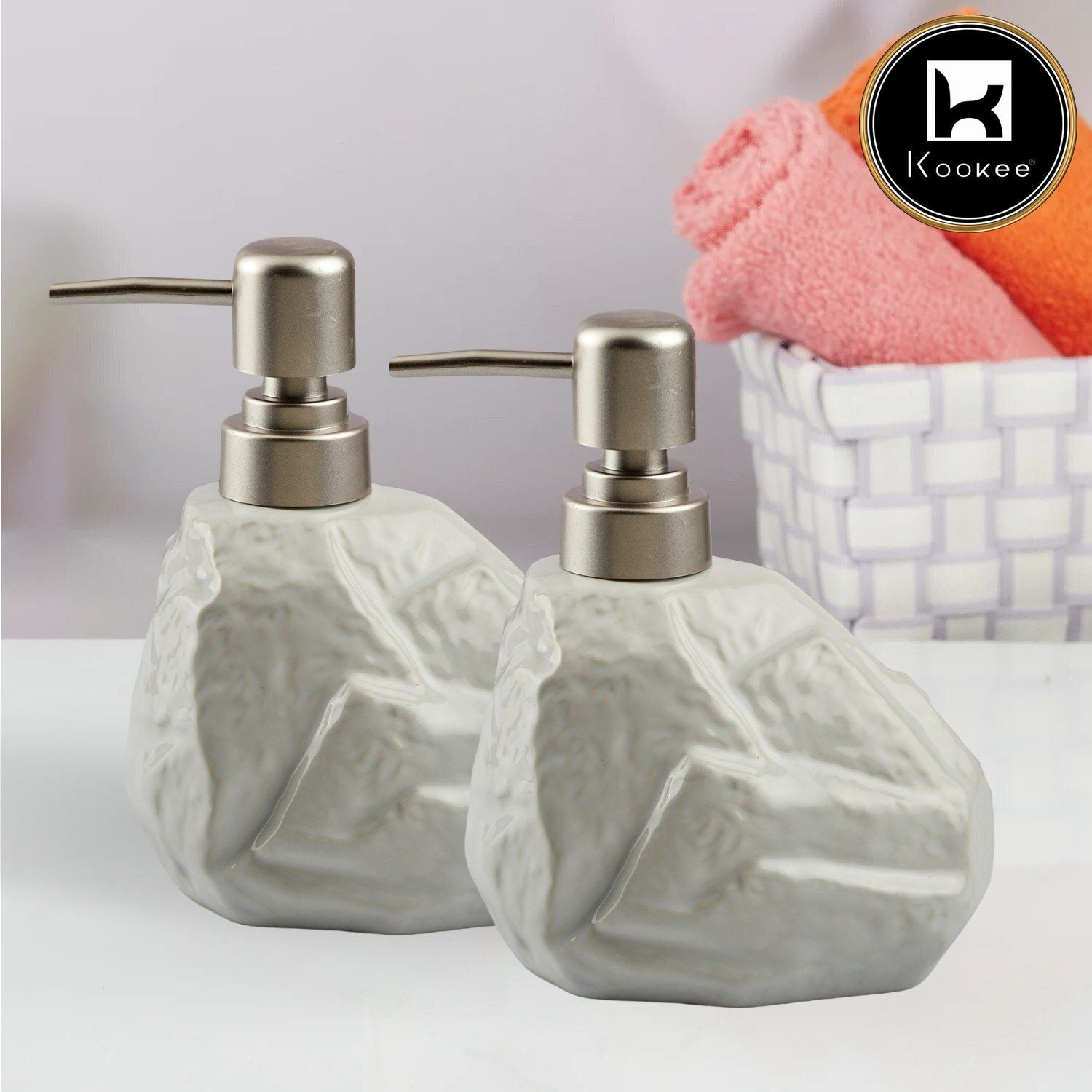 Ceramic Soap Dispenser for handwash for Bathroom, White (Set of 2) (10891)