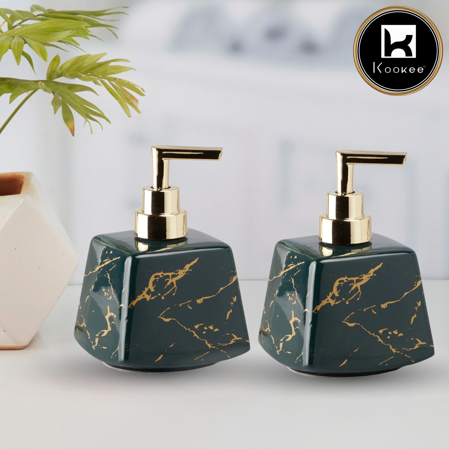 Ceramic Soap Dispenser for handwash for Bathroom, Grey/Gold (Set of 1) (10152)