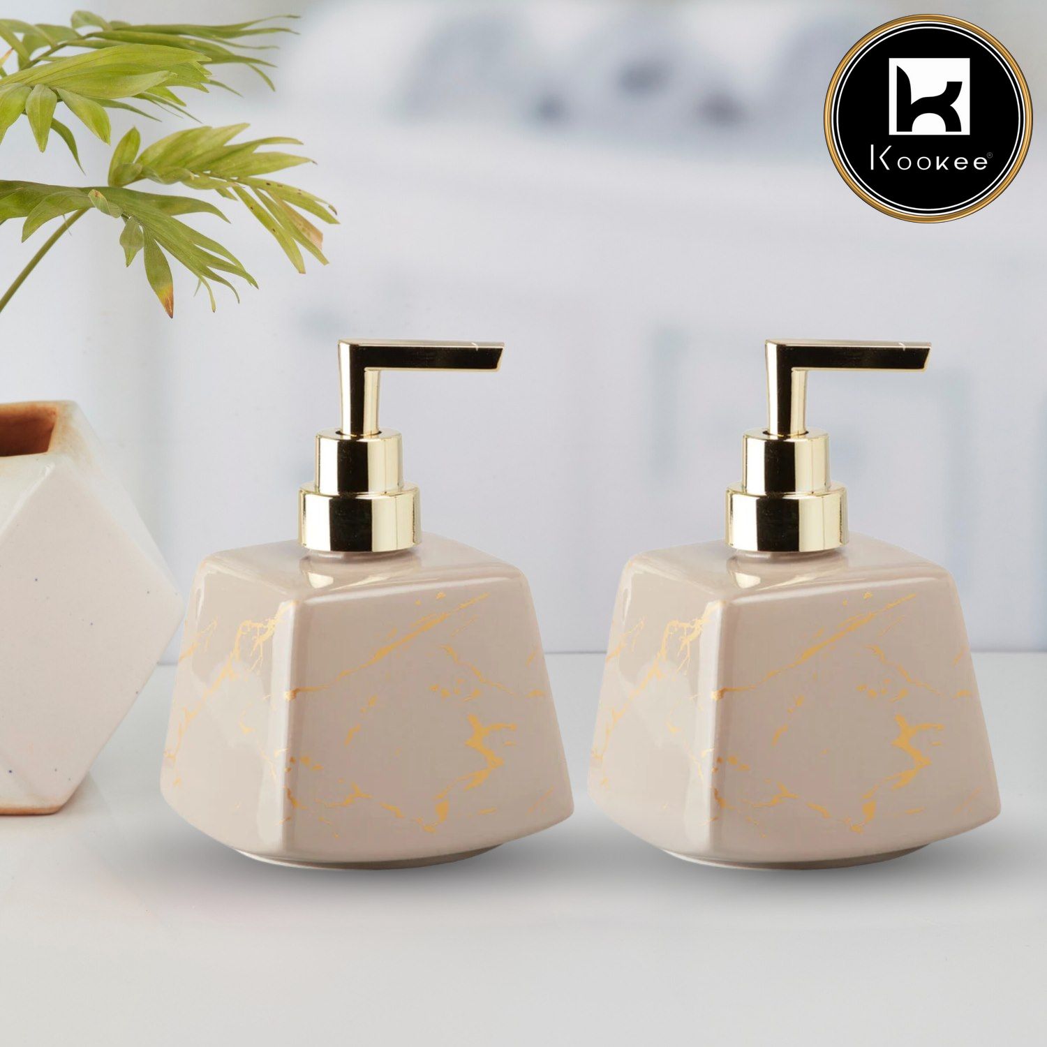 Ceramic Soap Dispenser for handwash for Bathroom, White (Set of 2) (10897)