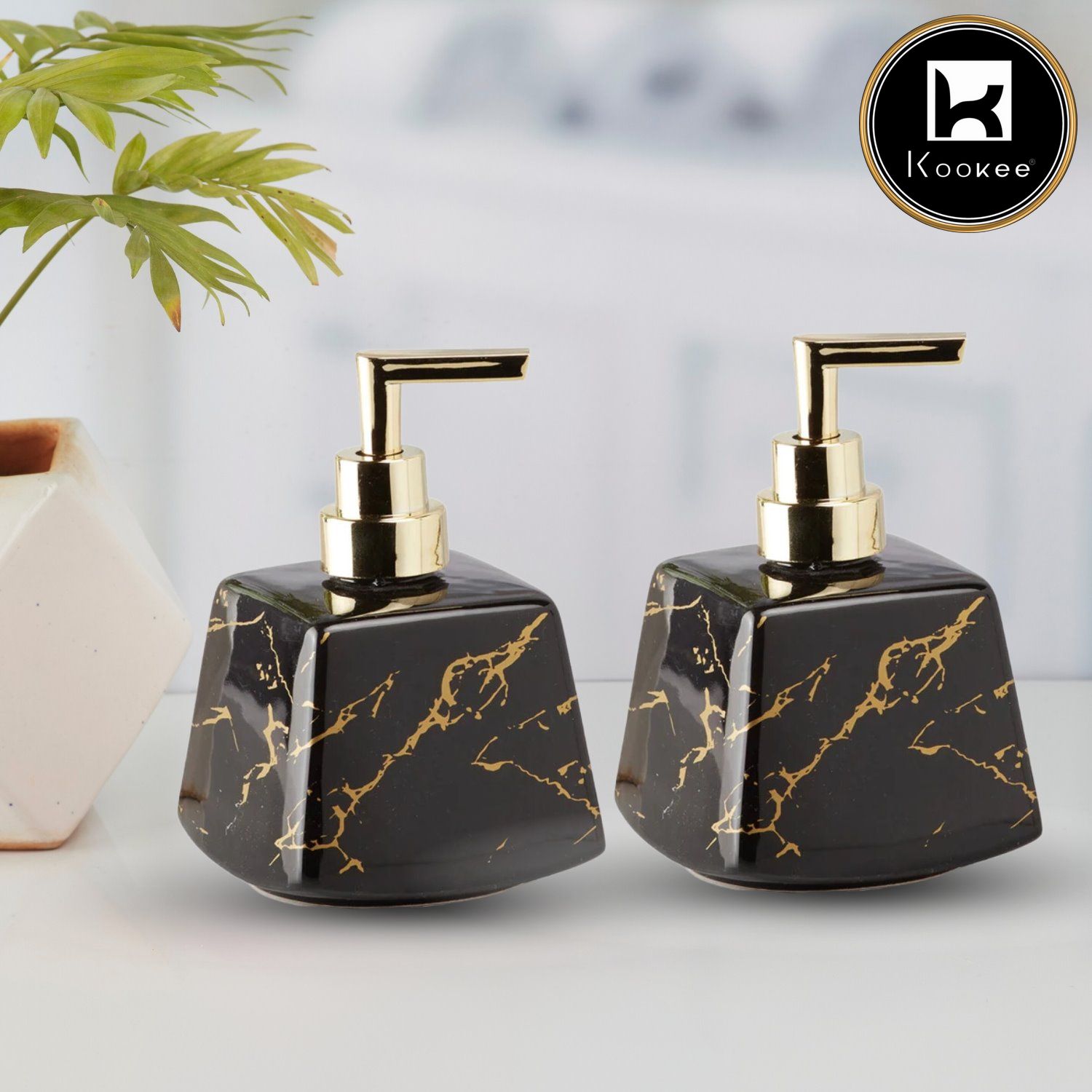 Ceramic Soap Dispenser for handwash for Bathroom, Green (Set of 2) (10894)