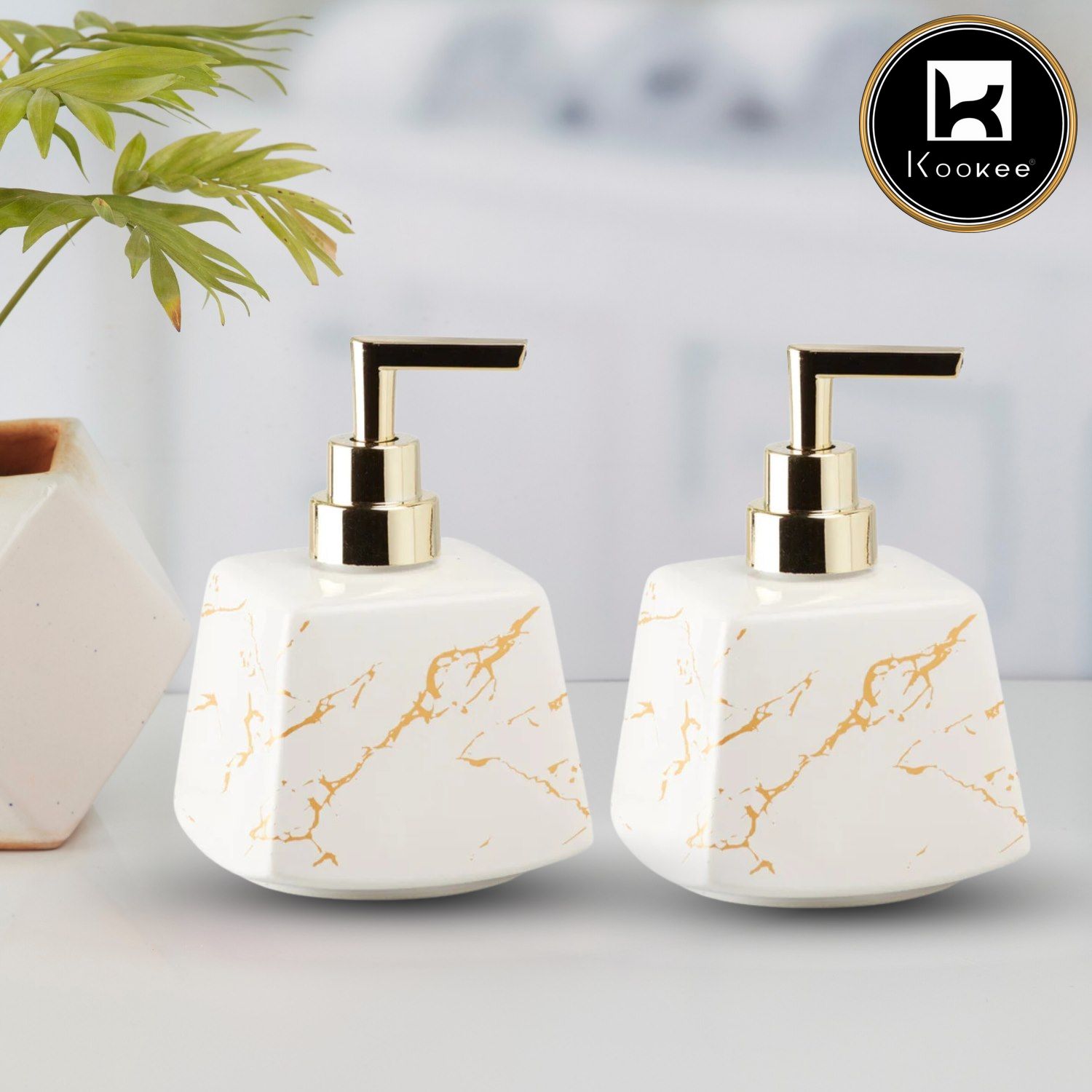 Ceramic Soap Dispenser for handwash, Green/Gold (Set of 1) (10151)