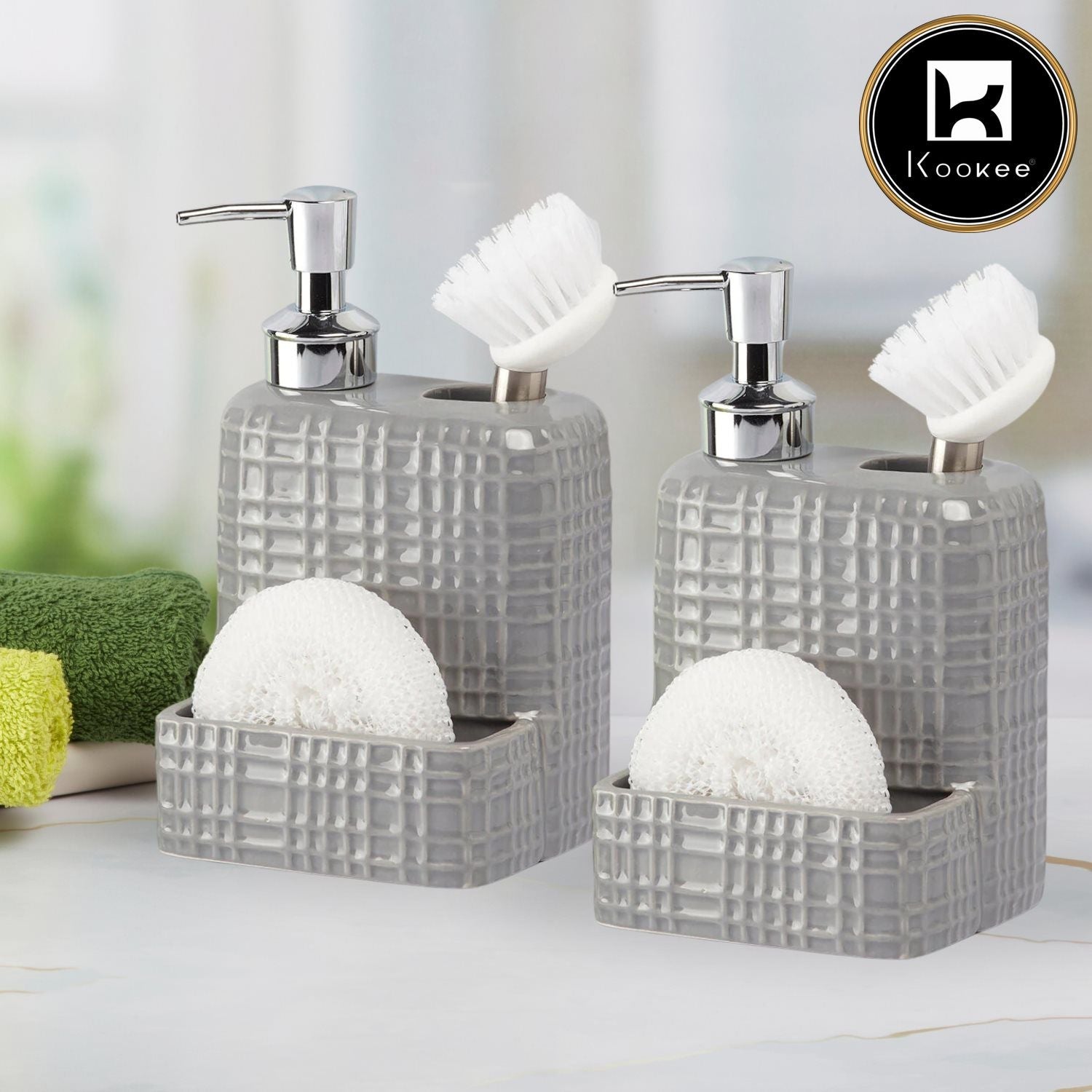 Ceramic Soap Dispenser for handwash for Bathroom, Grey (Set of 2) (10974)