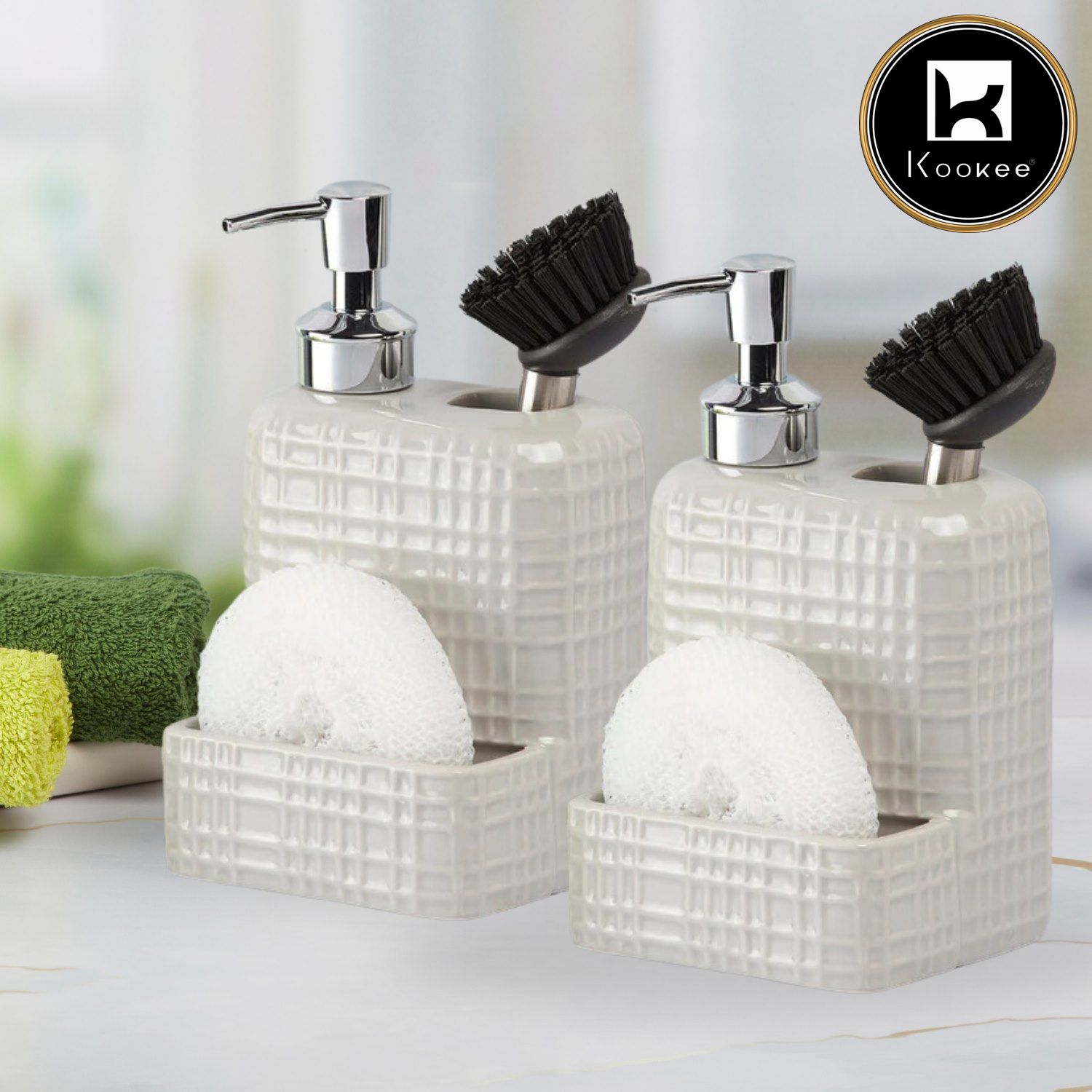Ceramic Soap Dispenser for handwash for Bathroom, White (Set of 2) (10973)