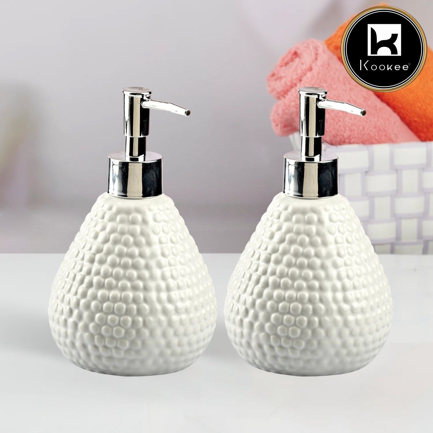 Ceramic Soap Dispenser for handwash for Bathroom, White (Set of 2) (10975)