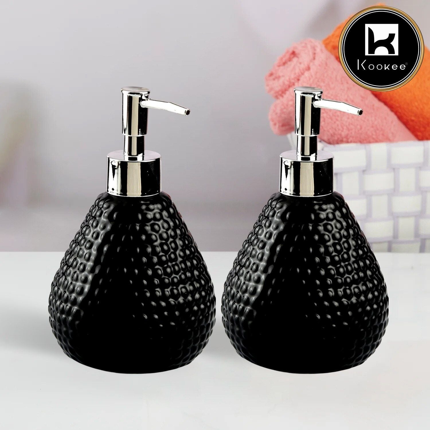 Ceramic Soap Dispenser for handwash for Bathroom, White/Black (Set of 2) (10536)