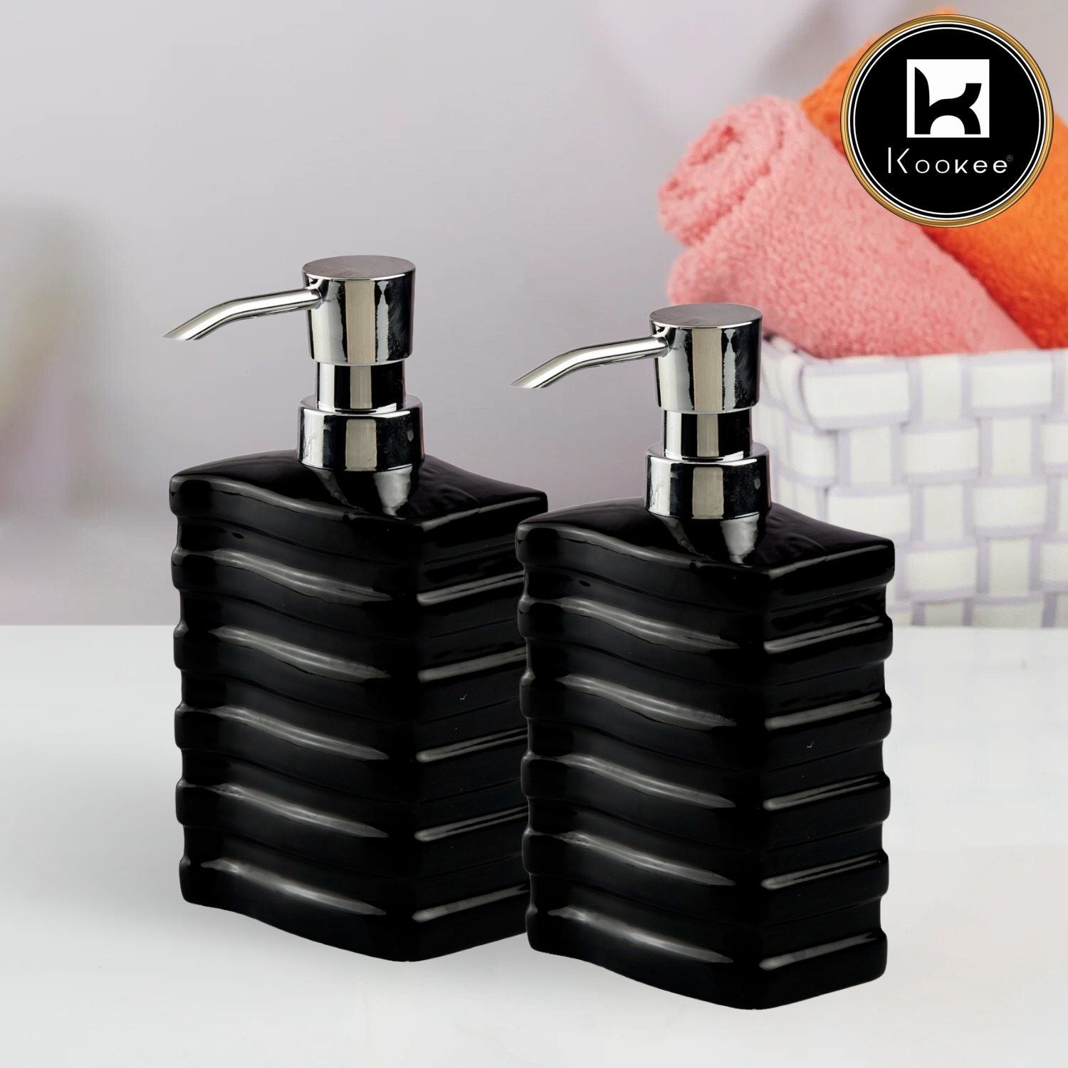 Ceramic Soap Dispenser for handwash for Bathroom, Grey (Set of 2) (10979)