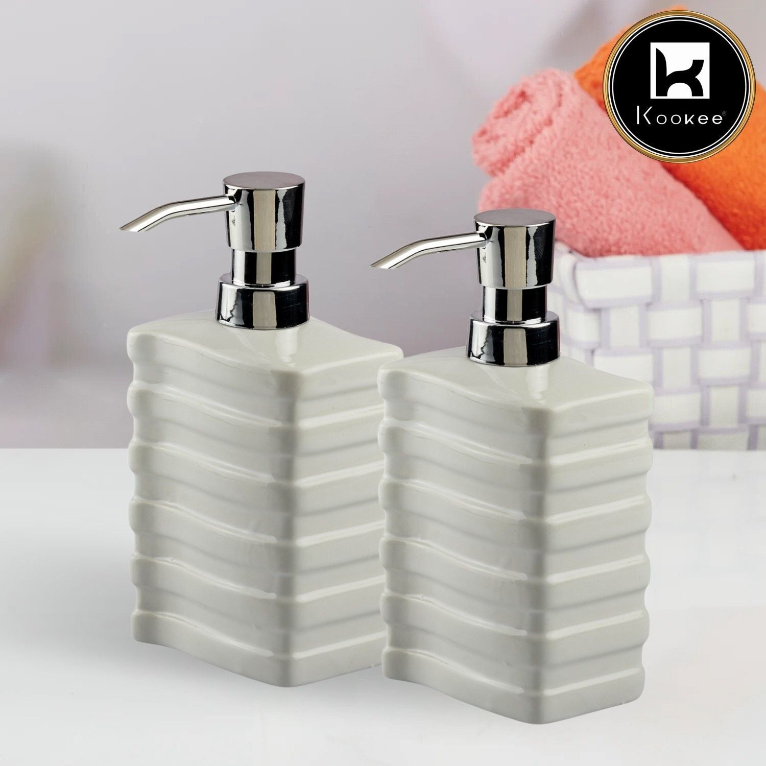 Ceramic Soap Dispenser for handwash for Bathroom, White/Grey/Black (Set of 3) (10540)