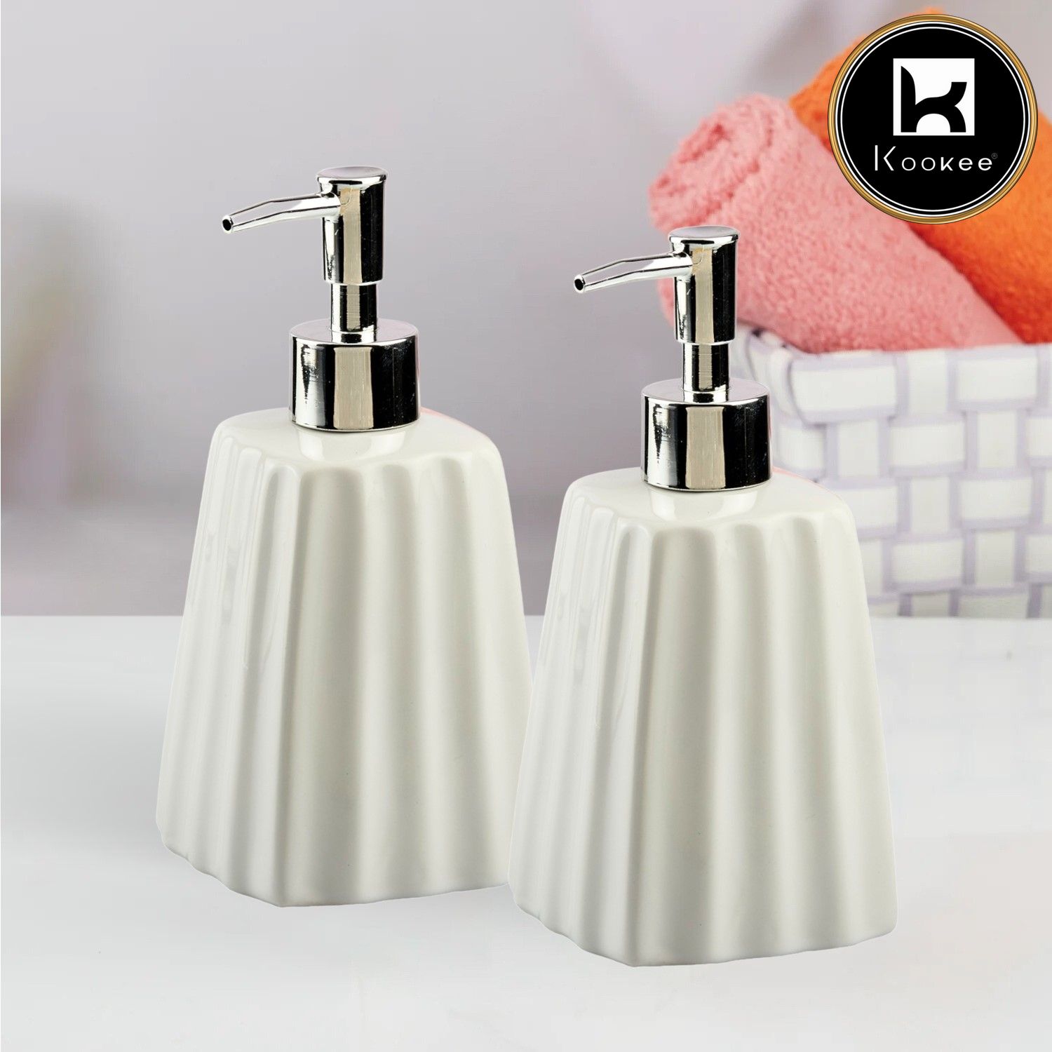 Ceramic Soap Dispenser for handwash for Bathroom, White (Set of 1) (10593)