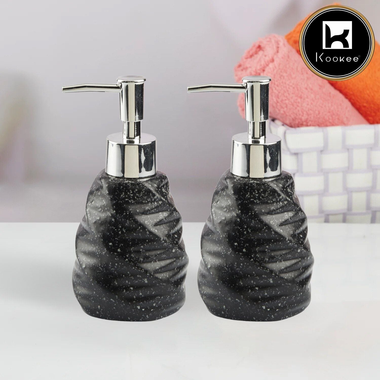 Ceramic Soap Dispenser for handwash for Bathroom, White (Set of 2) (10999)
