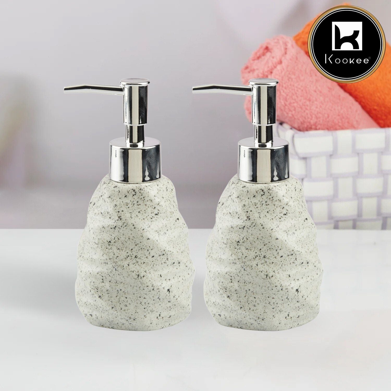 Ceramic Soap Dispenser for handwash for Bathroom, White/Black (Set of 2) (10561)
