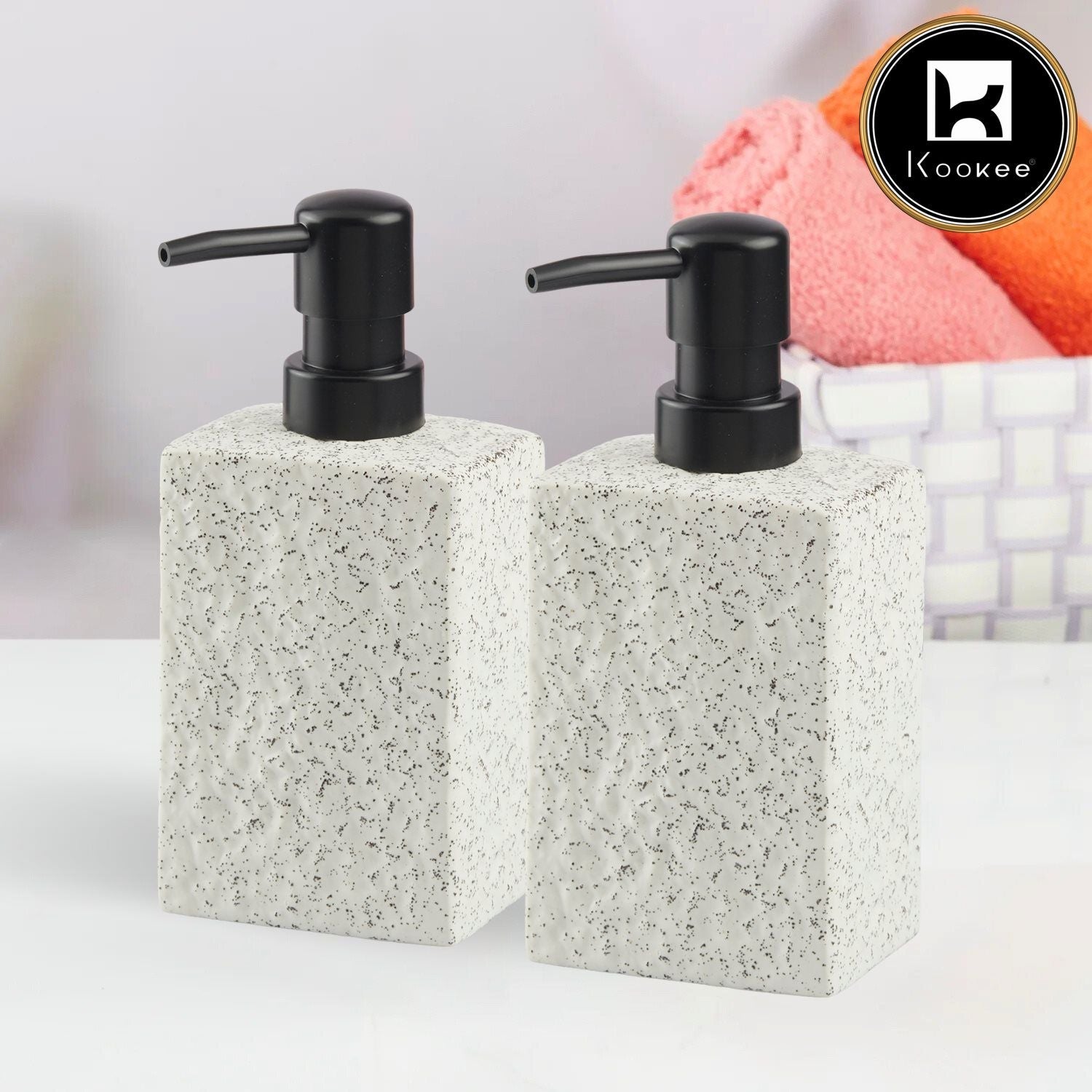 Ceramic Soap Dispenser for handwash for Bathroom, White (Set of 2) (11003)