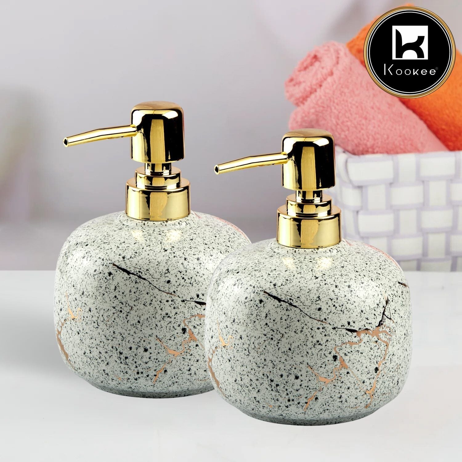 Ceramic Soap Dispenser for handwash for Bathroom, White (Set of 1) (10602)
