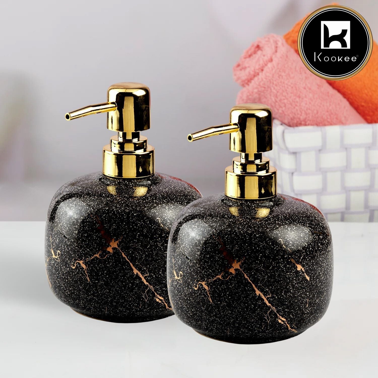 Ceramic Soap Dispenser for handwash for Bathroom, White (Set of 2) (11008)