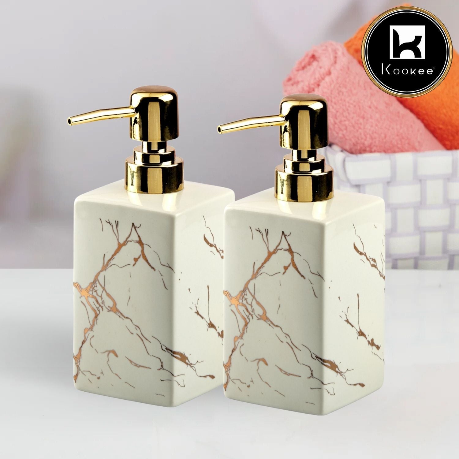 Ceramic Soap Dispenser for handwash for Bathroom, White (Set of 2) (11013)