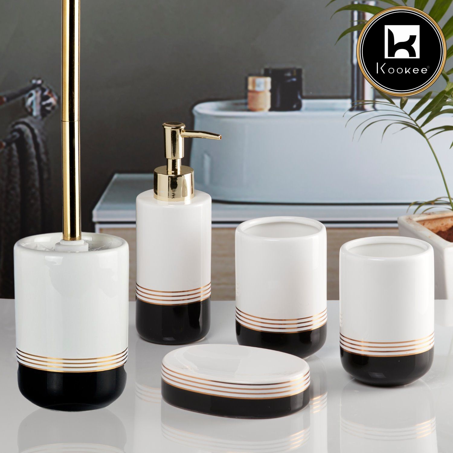 Kookee Ceramic Bathroom Sets, White, ART11044